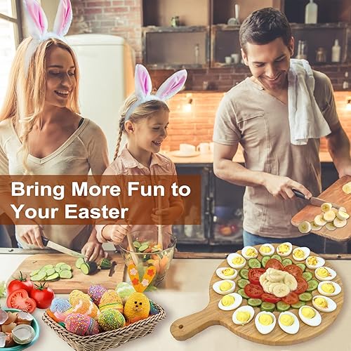 Miniatura 6 de 16 ranuras para huevos de diablo con asa bandeja reversible de huevos de diablo tabla de servir tabla de cortar contenedor de huevos de bambú
