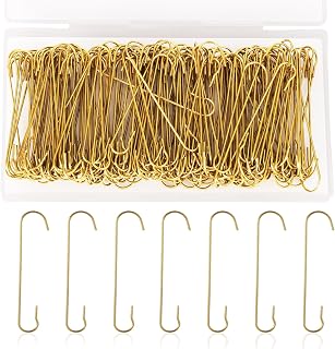 SAVITA 200 Gold C-Shaped Christmas Ornament Hooks with Storage Box - Bendable Metal Tree Hangers, 2.4x0.5 Inch Bulk Pack
