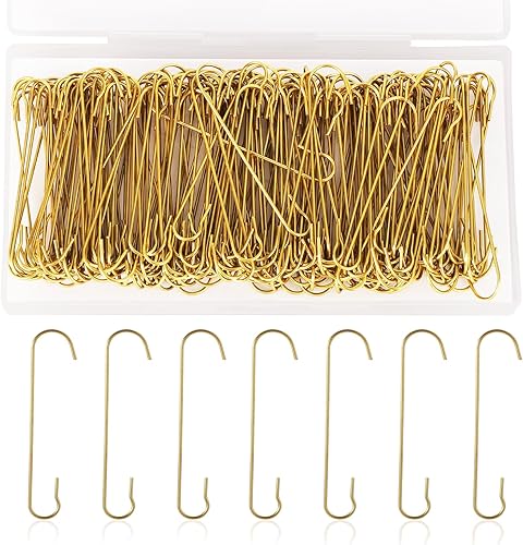 200 ganchos para adornos de Navidad, 2.4 x 0.5 pulgadas, ganchos para adornos de árbol de Navidad en forma de C con caja de almacenamiento, ganchos