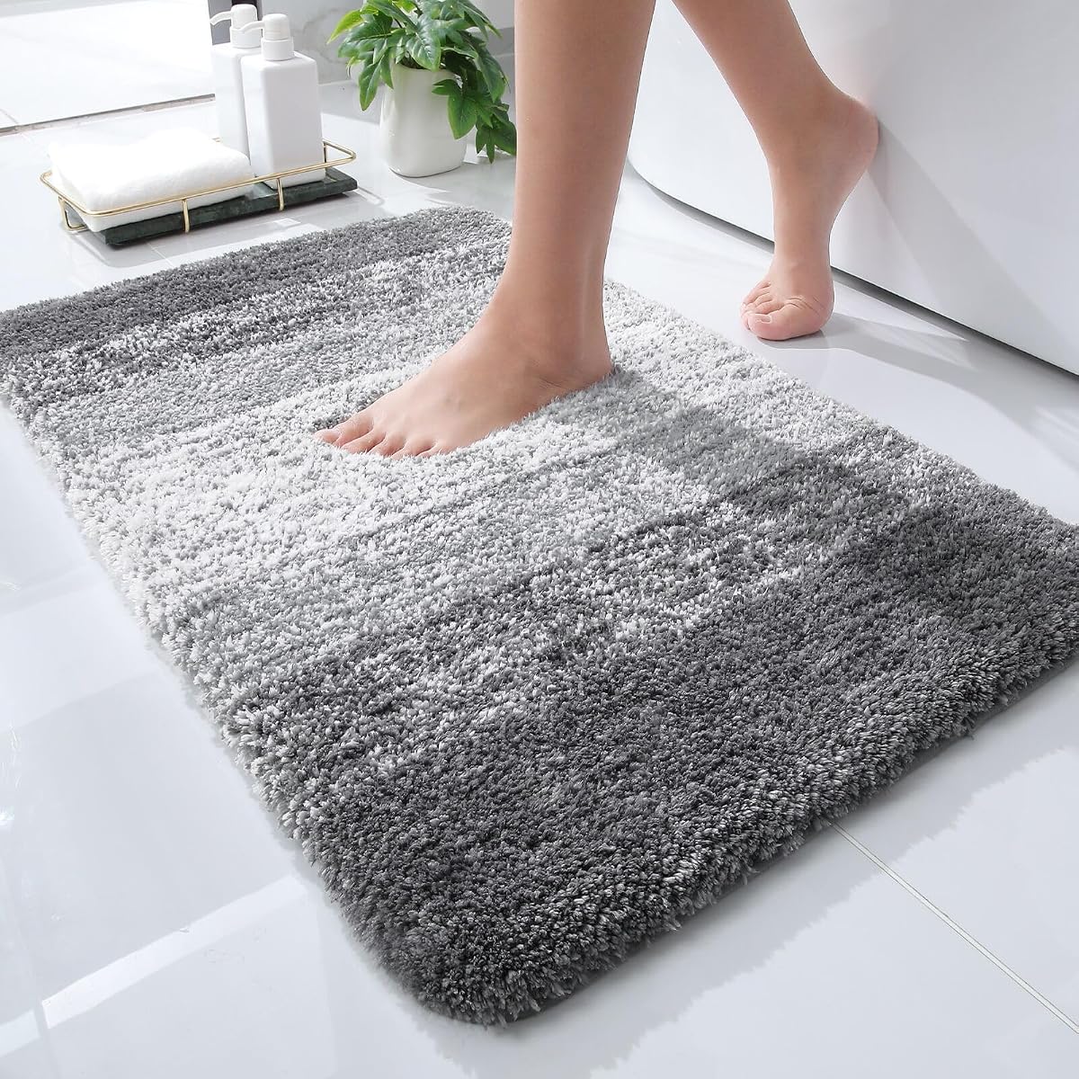 OLANLY Small Bathroom Rugs 24x16, Extra Soft Absorbent Microfiber Bath Rugs | Grey, Non-Slip Quick-Drying Rubber Backing, Machine Washable Plush Bath Mat for Floor, Tub and Shower, Home Decor Accessories