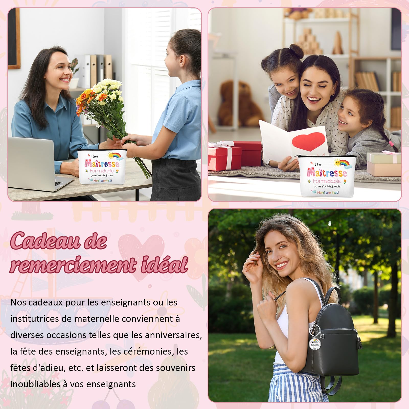 Xuniea Trousse à Maquillage Porte-Clés Gravé pour Professeur Cadeau Maitresse d'École