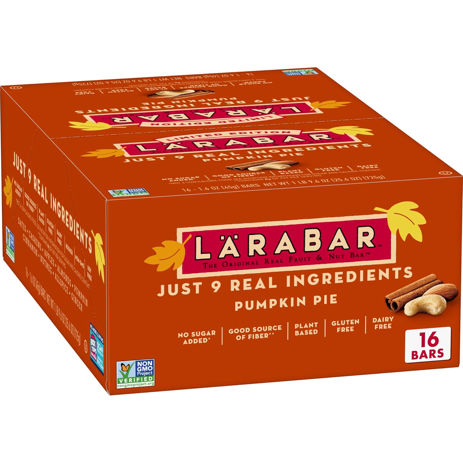 Larabar Limited Edition Pumpkin Pie, Gluten Free Vegan Fruit & Nut Bars, 16 Bars, 25.6 oz Box Pumpkin Pie 16 Count (Pack of 1)