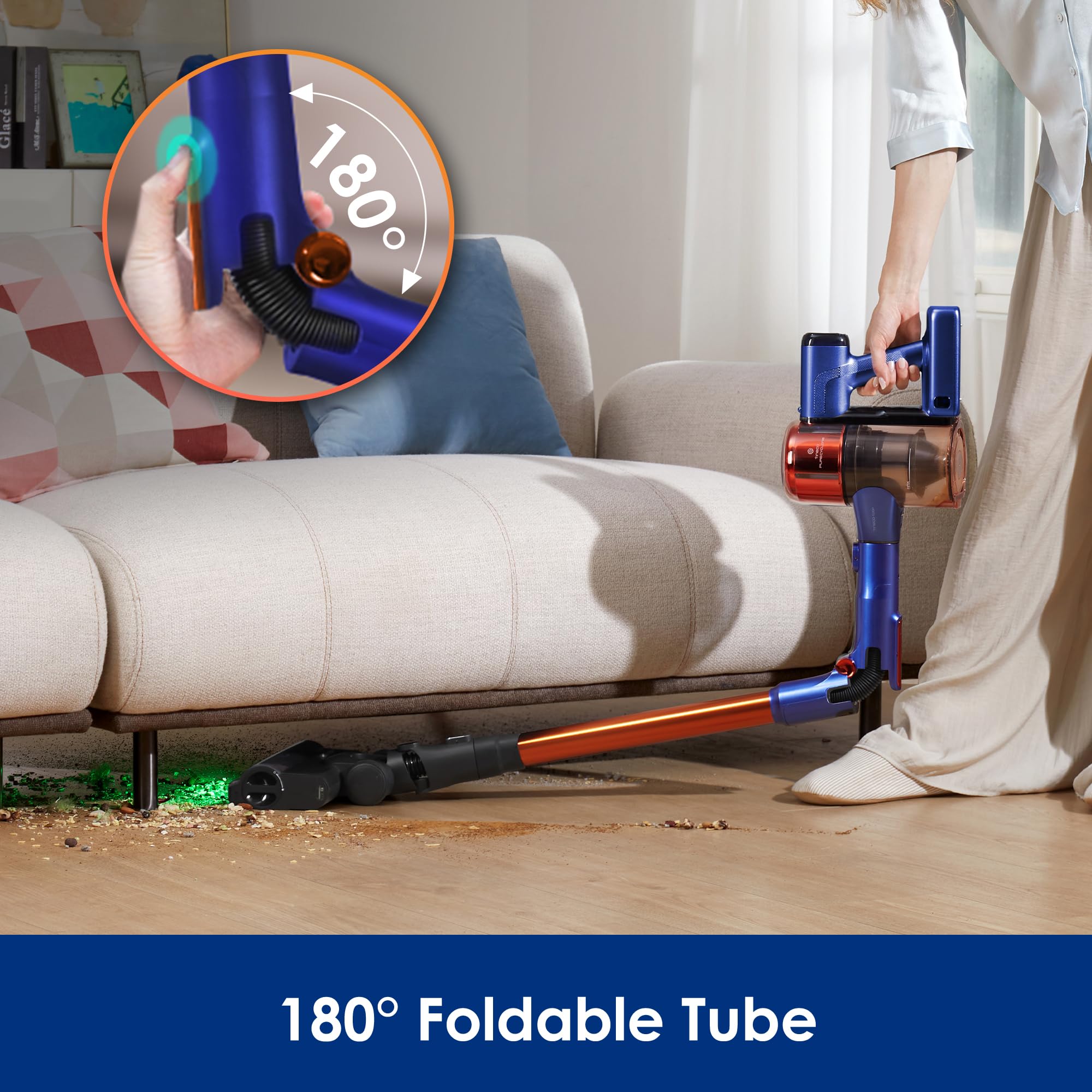 Tineco Pure One S70 odkurzacz bezprzewodowy, odkurzanie 200 AW, 95 min autonomii, 6-stopniowy system filtracji, zielone światło LED 150°, odpowiednie do sierści zwierząt/dywanów/twardych podłóg