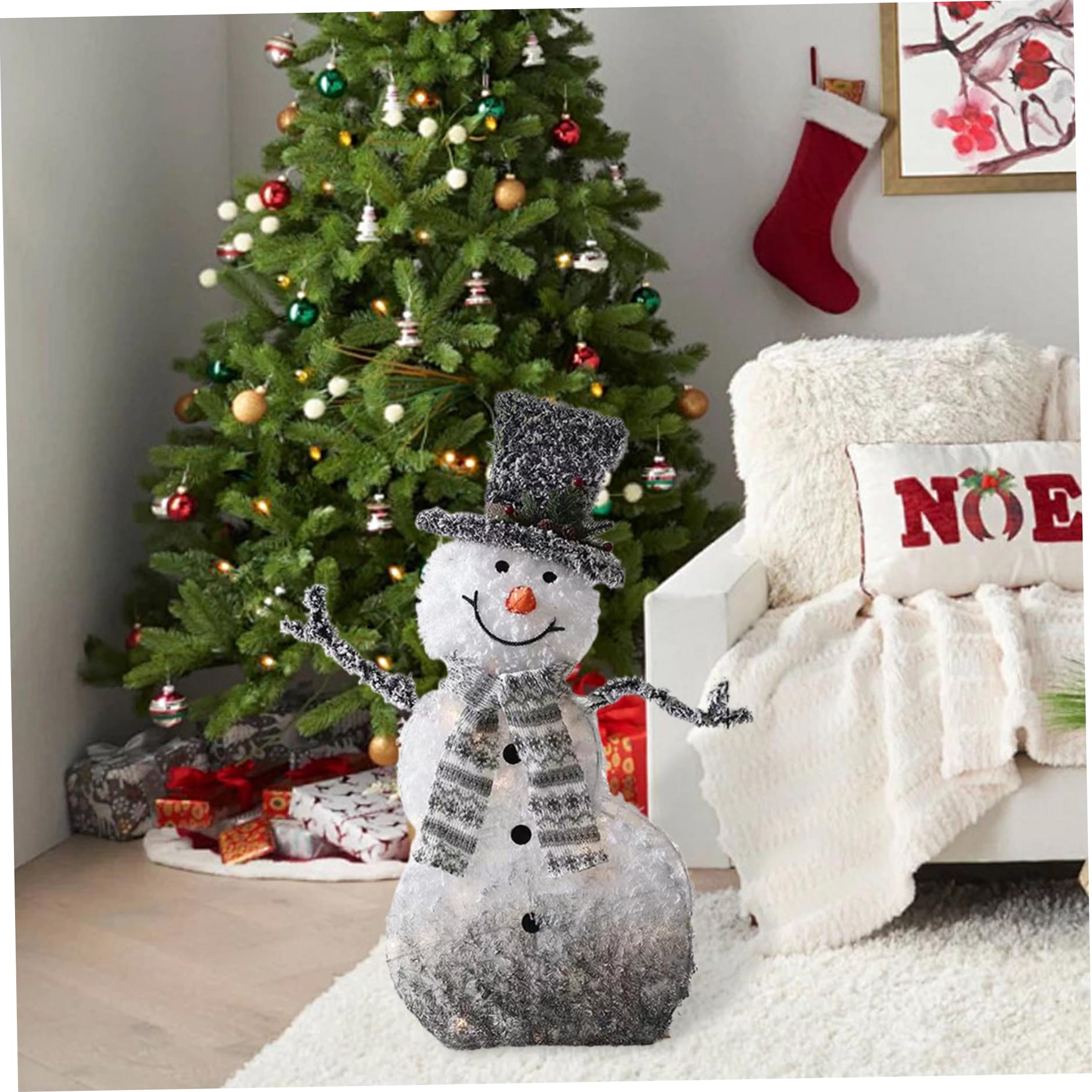 Muñeco de Nieve Iluminado de 4, 5 Pulgadas con 40 Luces LED, decoración de muñeco de Nieve cronometrado y Plegable, con Sombrero y Bufanda para Navidad al Aire Libre, decoración