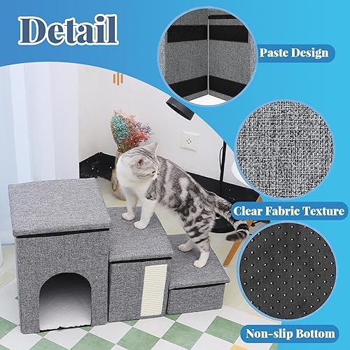 Miniatura 4 de Escaleras para perros pequeños, 4 en 1 plegables de 3 escalones para camas altas, rampa antideslizante ajustable para perros pequeños con