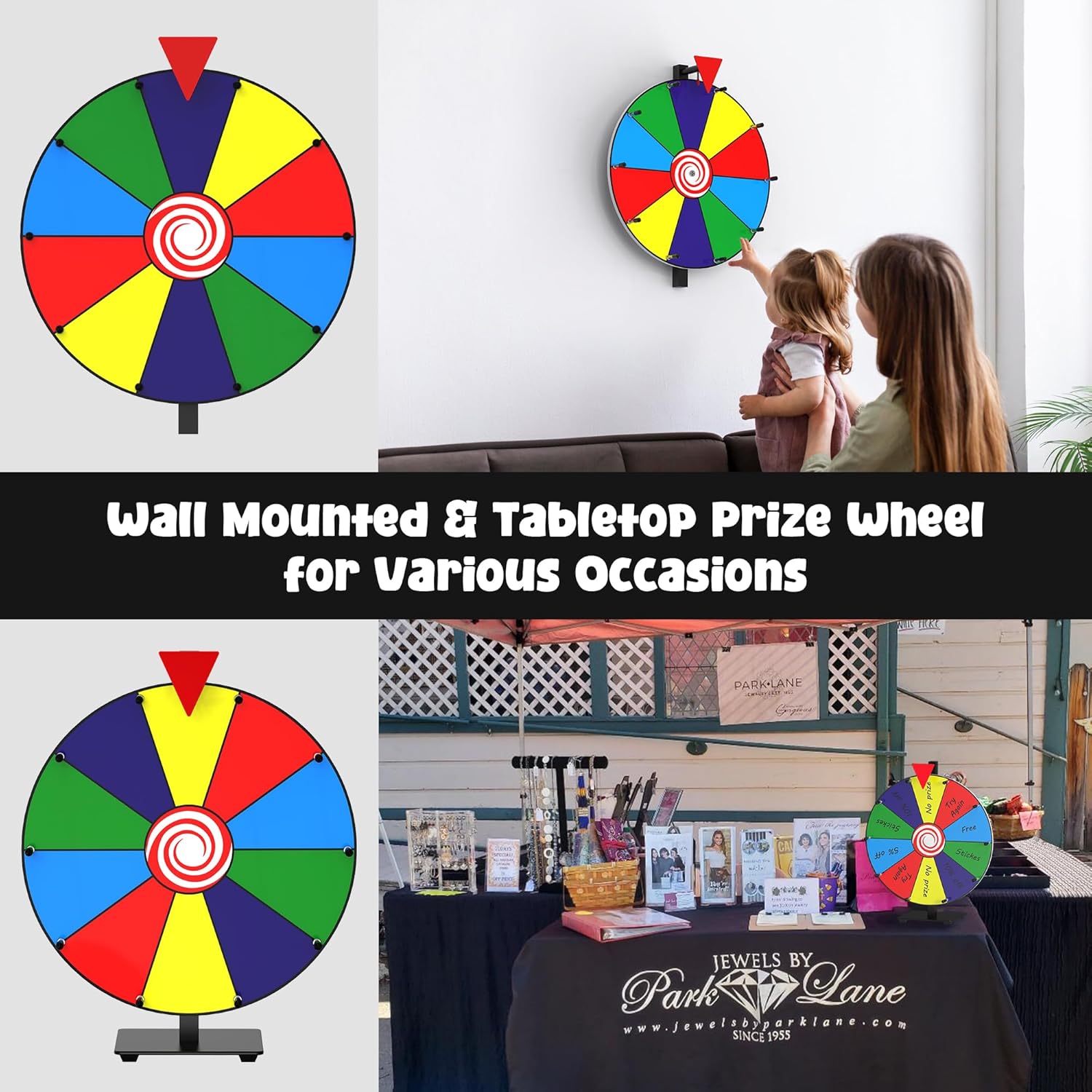 14 Inch Prize Wheel - 10 Slots Tabletop Spinning Wheel for Prizes with Stand - Heavy Duty Color Dry Erase Spin the Wheel Game for Trade Shows, Carnivals, Classroom & Home Parties