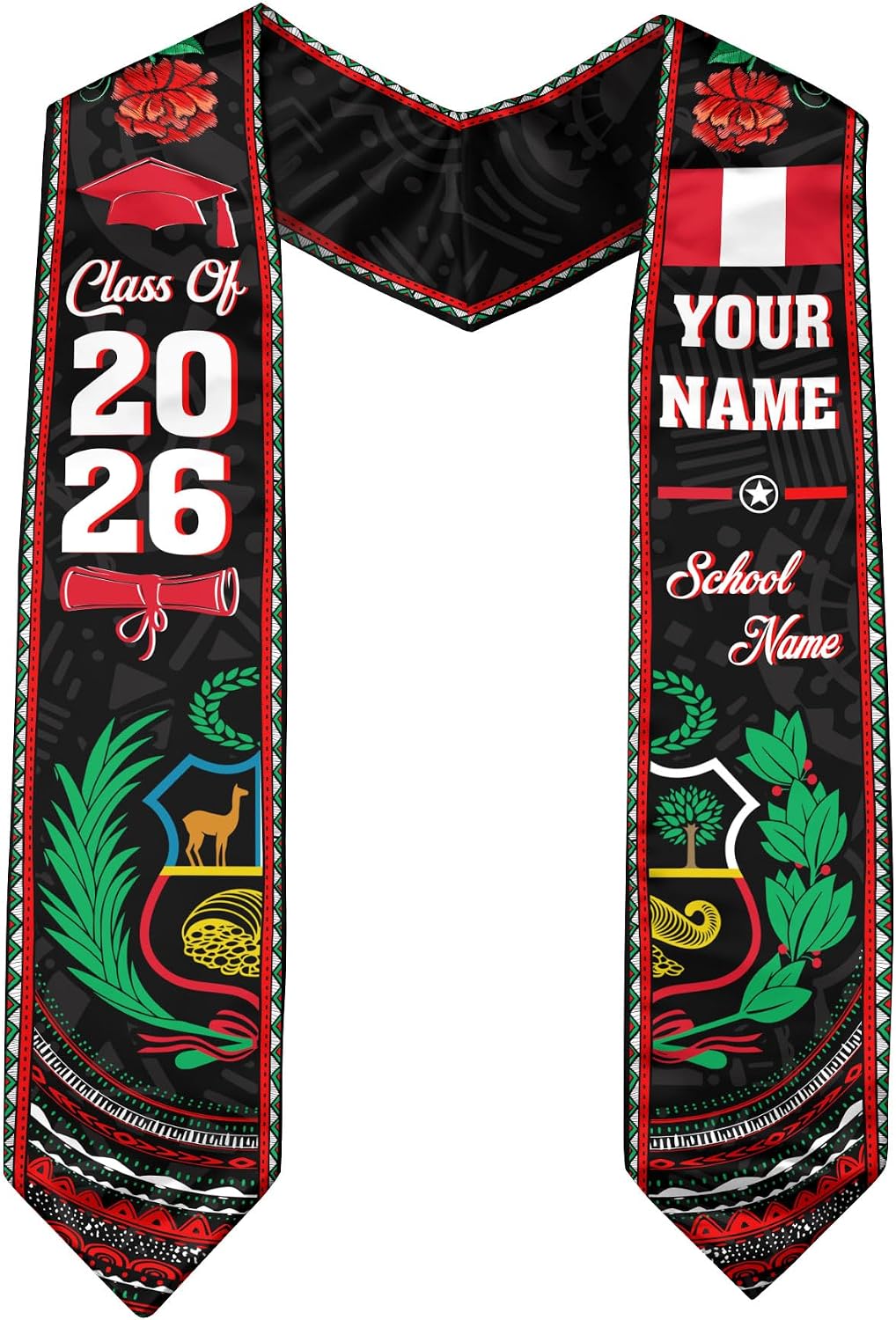 Customized Peruvian Graduation Stole, Peru Stoles For Graduation 2026, Peru Stole, Class Of 2026 Sash