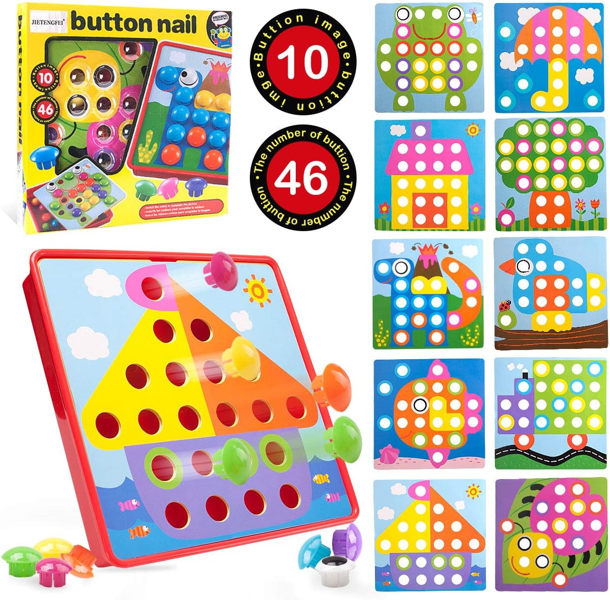 JIETENGFEI Button Art Toys Preschool Learning Education Toddler Toys Color Matching Mosaic for Boys and Girls Gift Toys Button 46 Figure 10