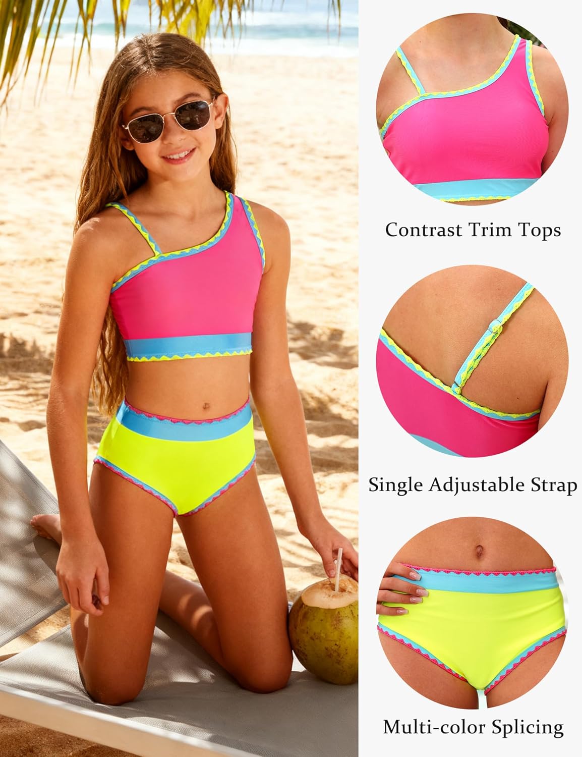 Funnycokid Girls Swimsuit Two Piece Bathing Suit Adjustable Straps Kids Bikini Sets Teens Swimwear 9-16Y - Image 6