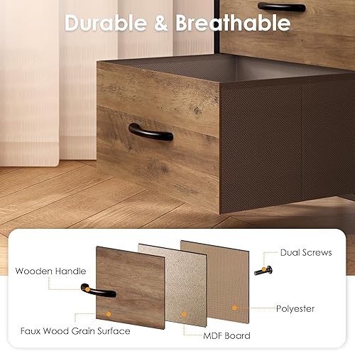 Miniatura 7 de Cómoda de tela para dormitorio con 6 cajones, soporte de TV con estantes abiertos, cómoda para armario, ropa, parte superior de madera, cajones de