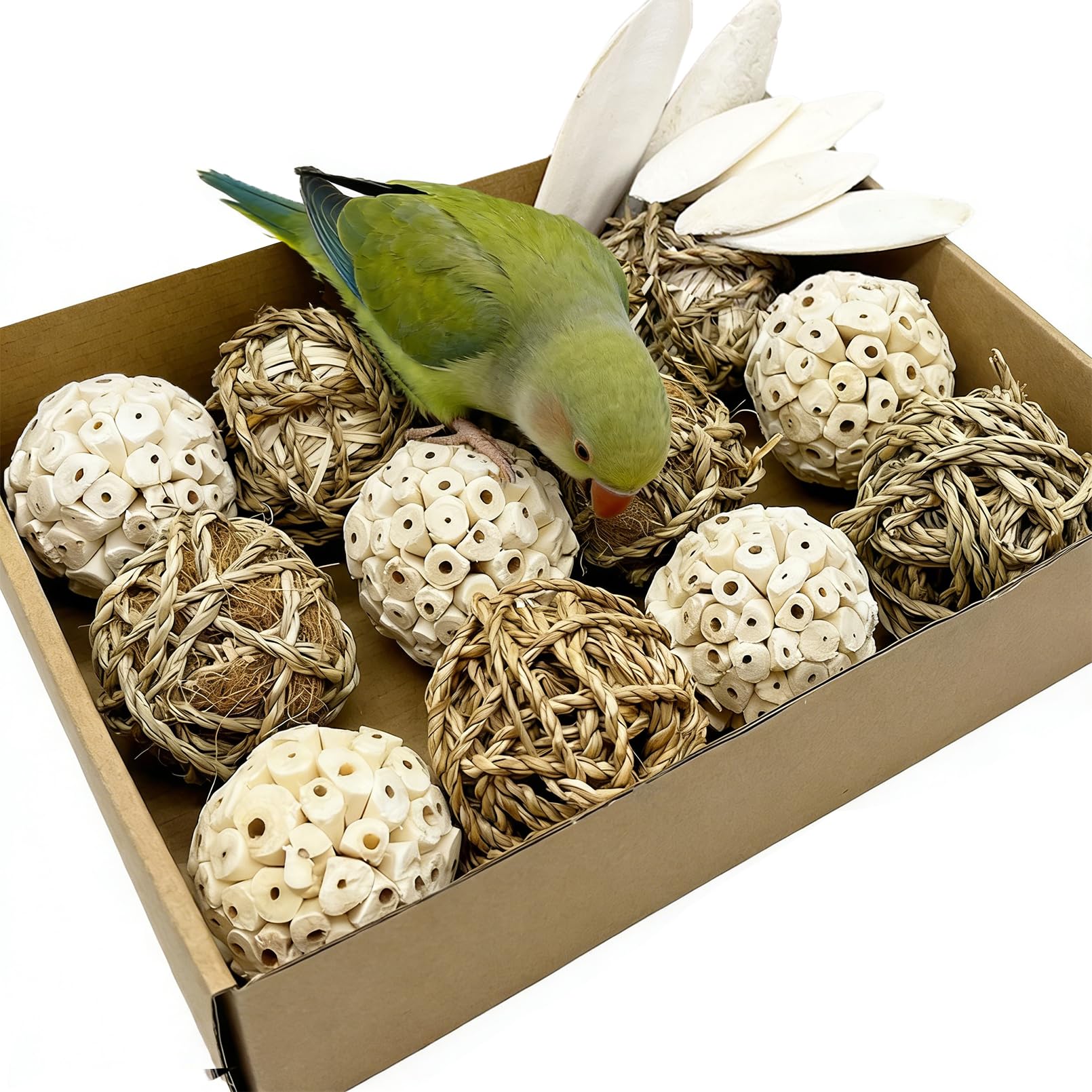 Bird Toys Sola Balls - Juguetes para periquitos con bolas de hierba suave natural para masticar loros, conures, conejos, hámster, cobayas, chinchilla. (Estilo 2, 18 piezas)