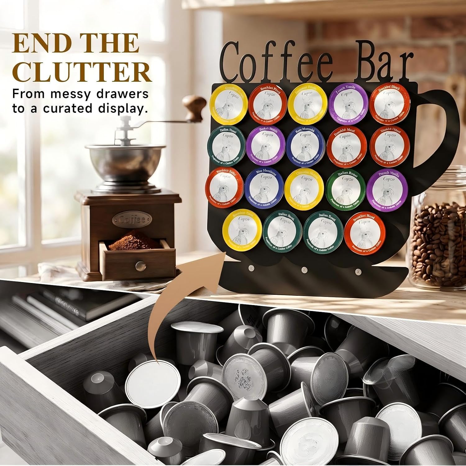 Zhehao Cups Coffee Pod Holder Organizer 19 Pods Black Metal Cups Coffee Holder Stand for Counter Home Kitchens Office Workspace Break Rooms Decor