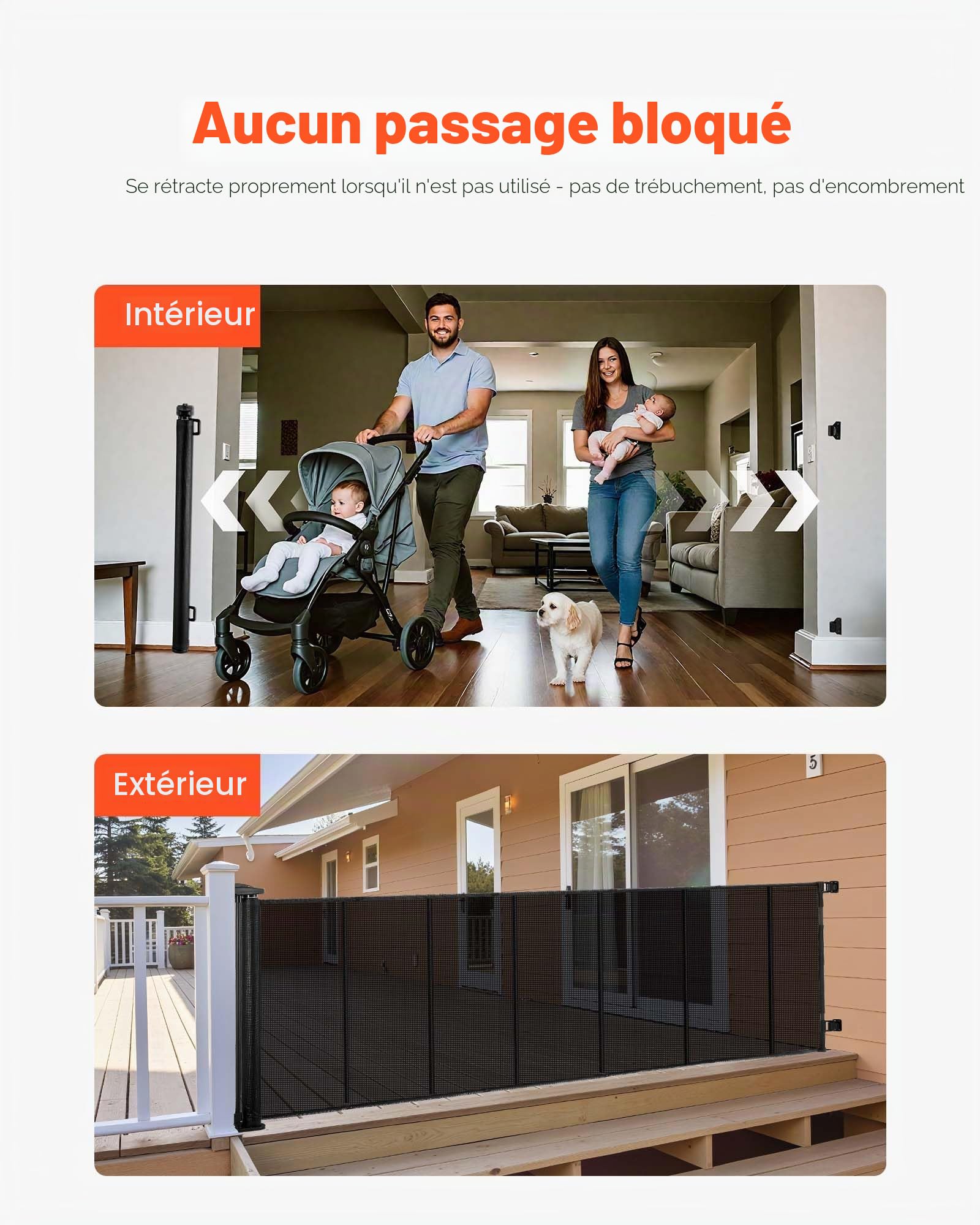 VEVOR Barrière de Sécurité Extensible, Clôture en Maille Jusqu’à 305 cm de Large et 98 cm de Haut, Barrière Rétractable avec Bandes Renforcées en Fibre de Verre, pour Couloir Escalier Porte, Noir