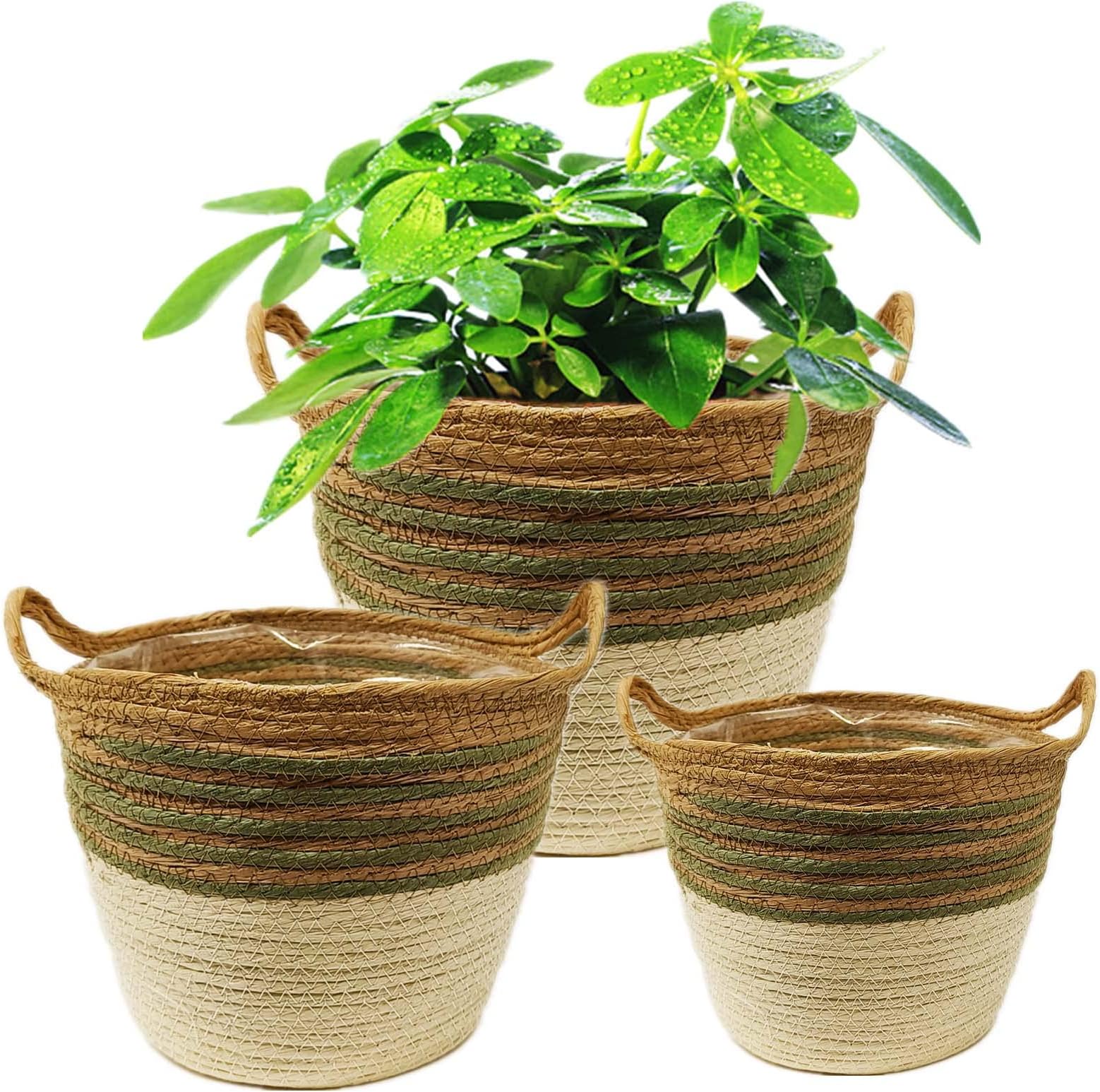 Suite de trois cache-pots imitation osier tressé par emsa vintage années 60-70