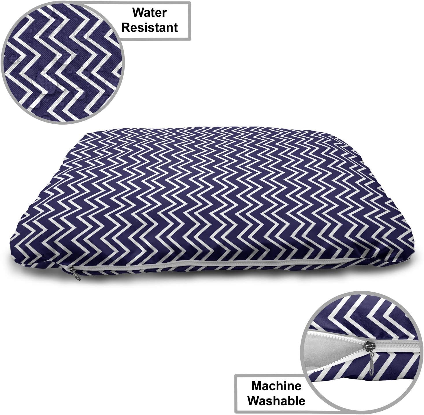 review Lunarable Chevron Pet Bed, Abstract Retro Classic Zigzags in Nautical Tones Minimalism Inspired, Chew Resistant Pad for Dogs and Cats Cushion with Removable Cover, 24