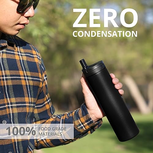 Miniatura 7 de Elemental Botella de agua icónica de acero inoxidable con pajilla, 20 onzas, a prueba de fugas, triple pared, aislada, para viajes y deportes,