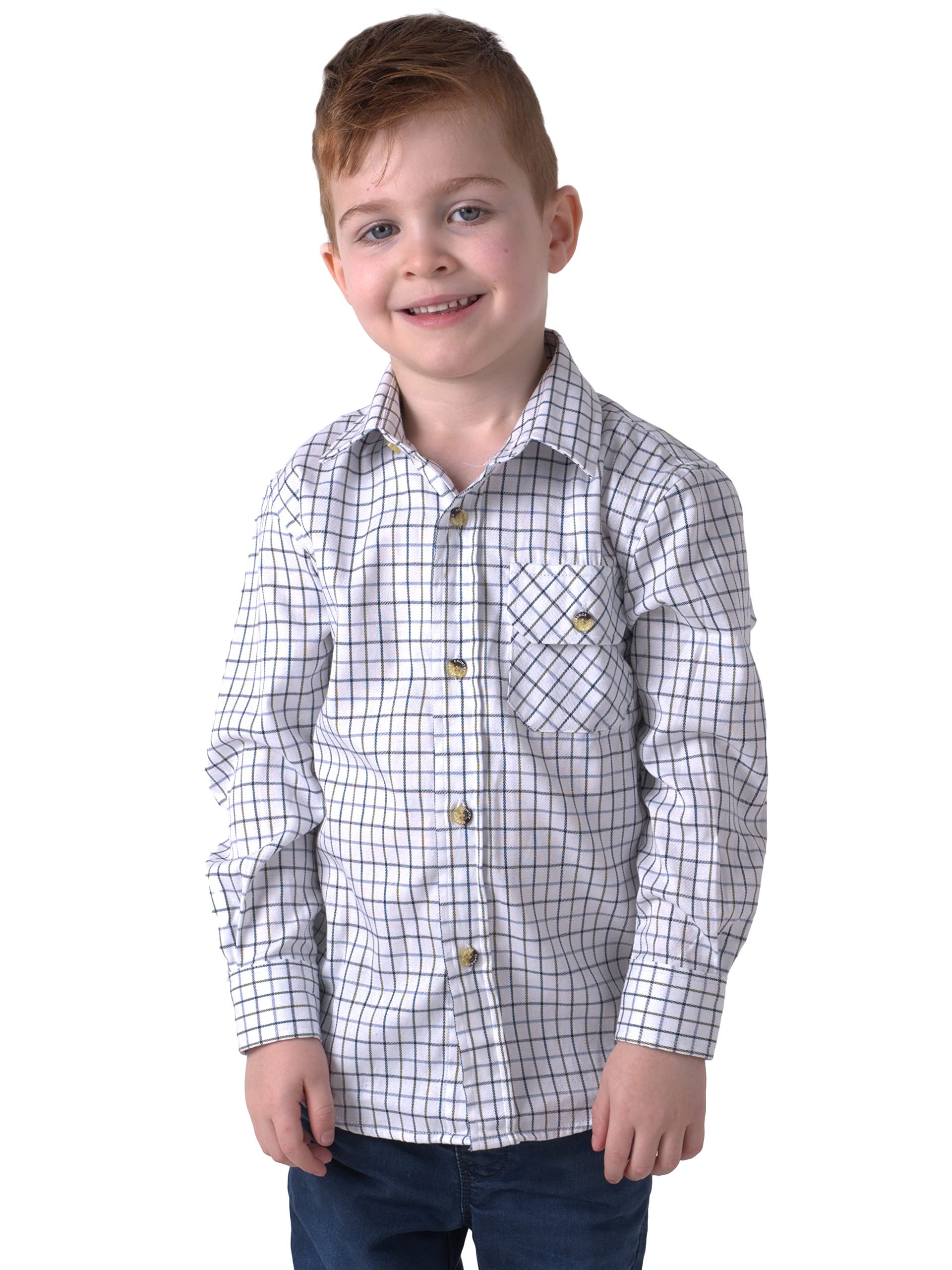Country Classics Kids Long Sleeve Check Shirts - Tattersal-Blue - 11-12yrs
