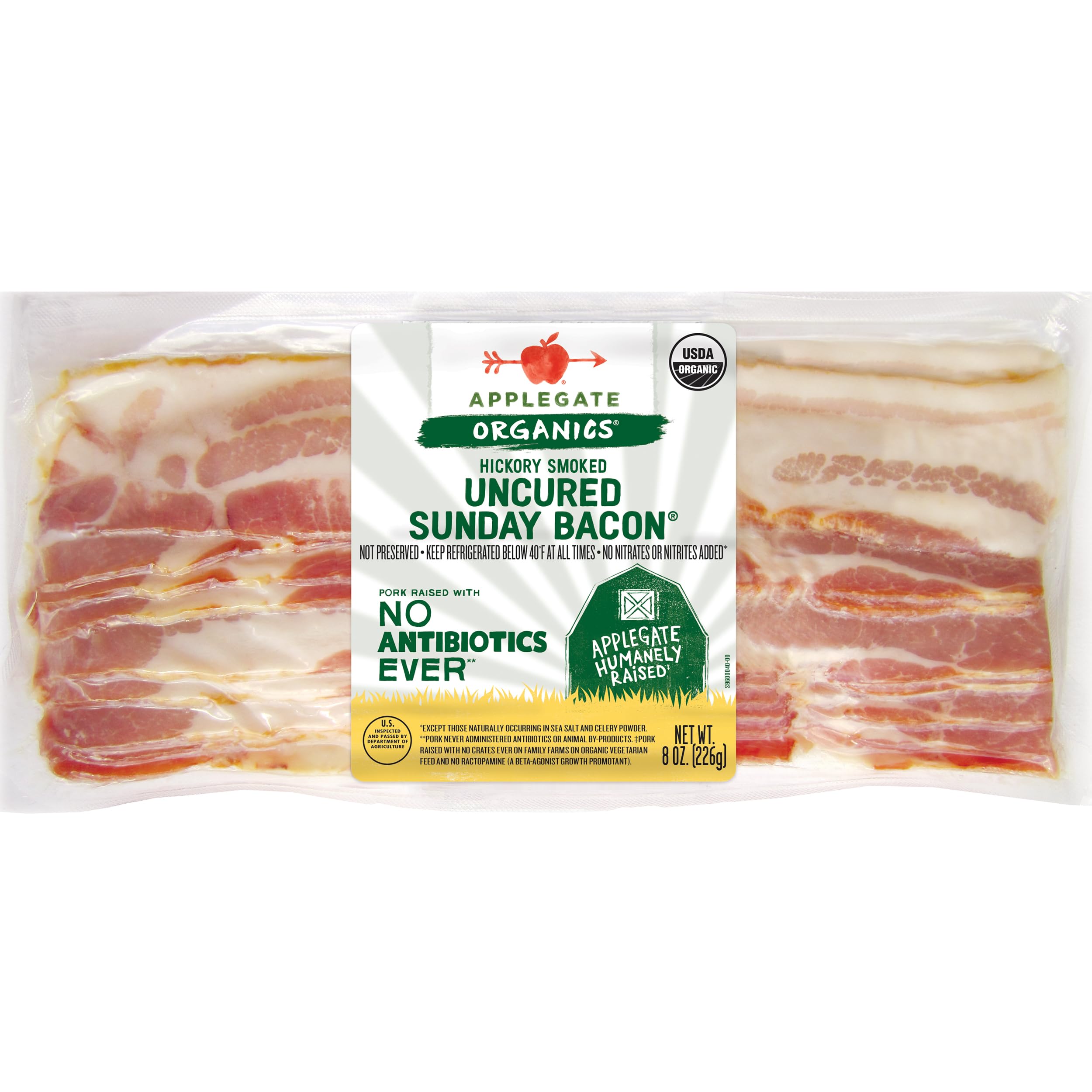 Applegate Farms Organic Hickory Smoked Uncured Sunday Bacon 8 OZ