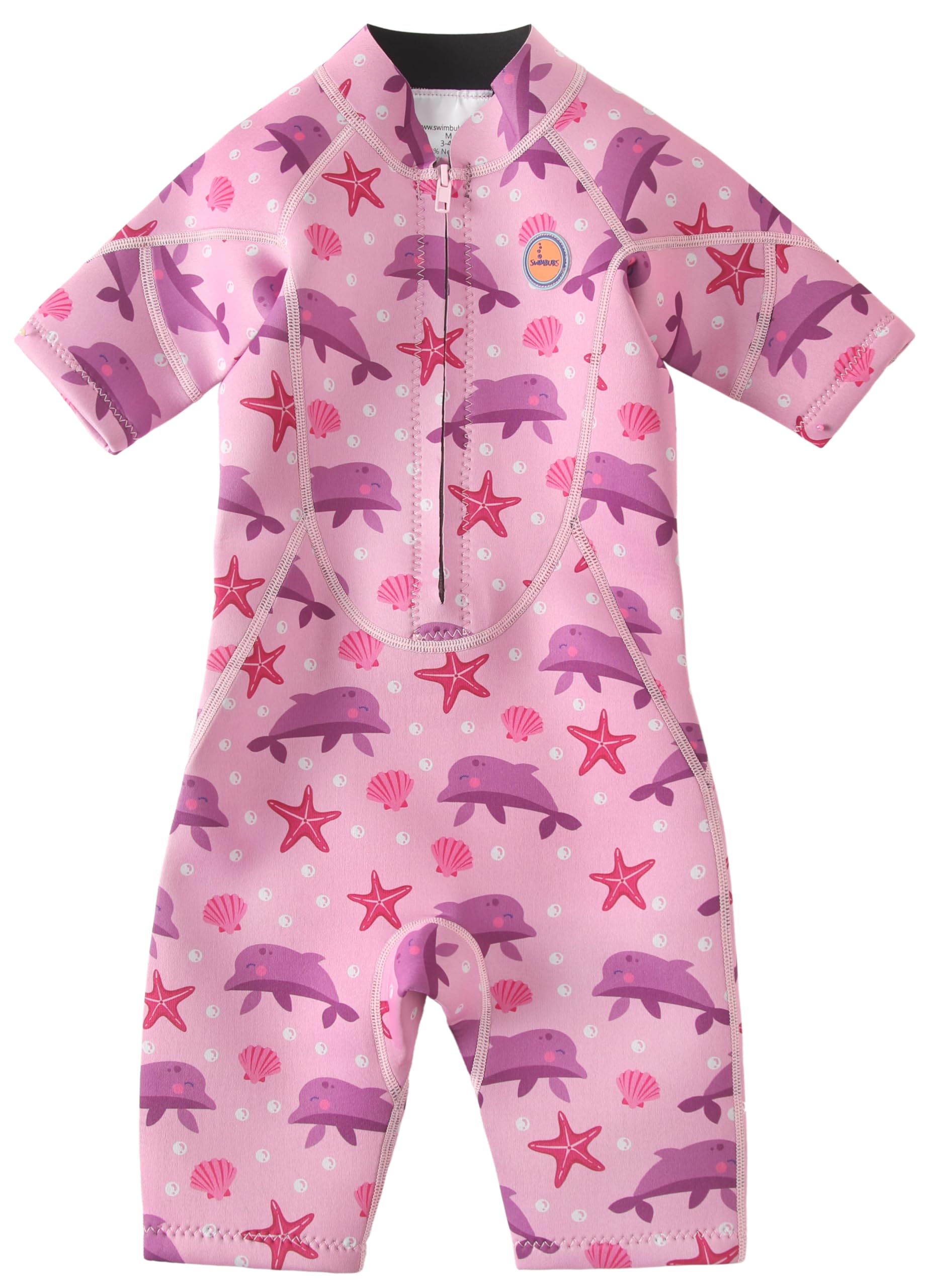 Swimbubs Kids Wetsuit 2mm Neoprene Shorty – Front Zip Swim Suit for Pool & Beach (5-6 Years, Pink Dolphin)