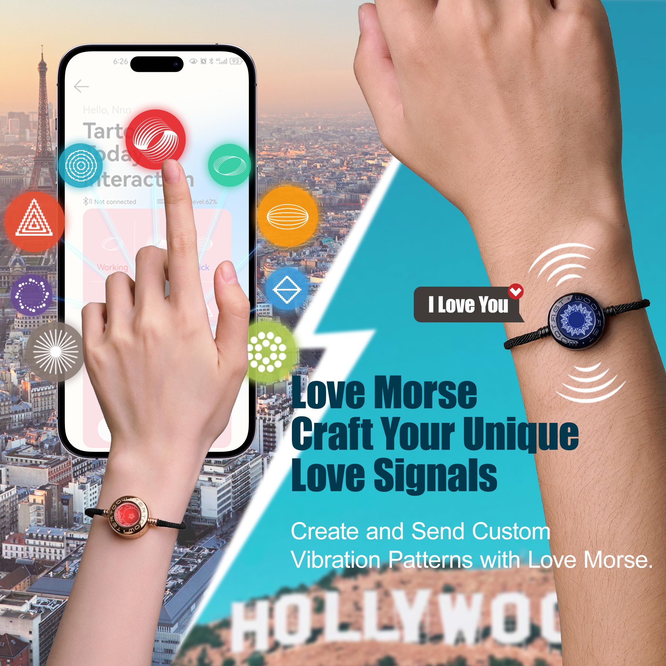 Long Distance Touch Vibration Armbänder Geschenke für Fernbeziehungen Für Freundin und Freund Liebesarmbänder für Paare Bluetooth MB001