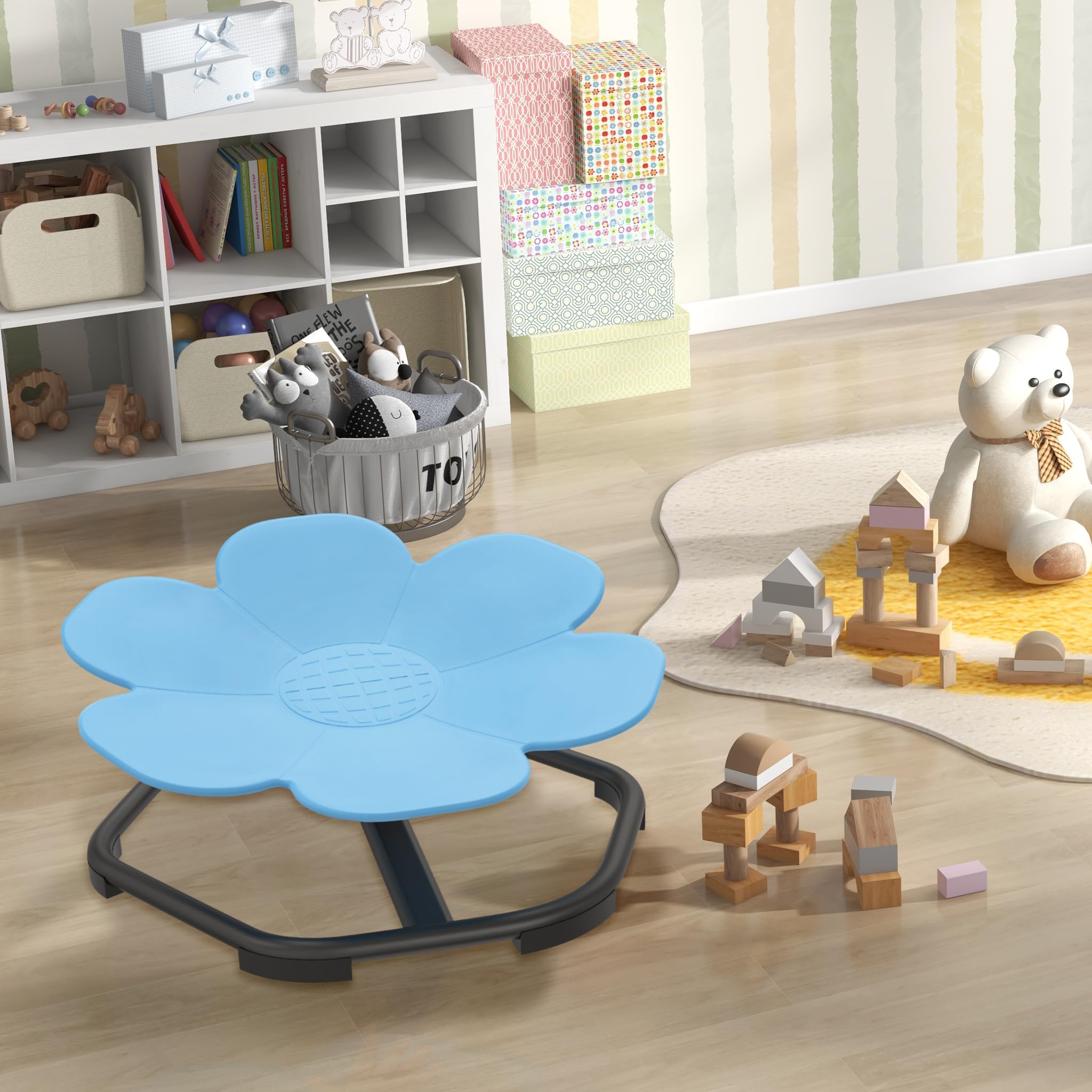 XMTECH Kinder Karussell-Drehstuhl, Blütenform Balance-Sitz mit Rutschfesten Gummipads–360° Drehbarer Balance-Hocker für Kinder, Fördert Sensorische Entwicklung, Gleichgewicht & Koordination, Hellblau