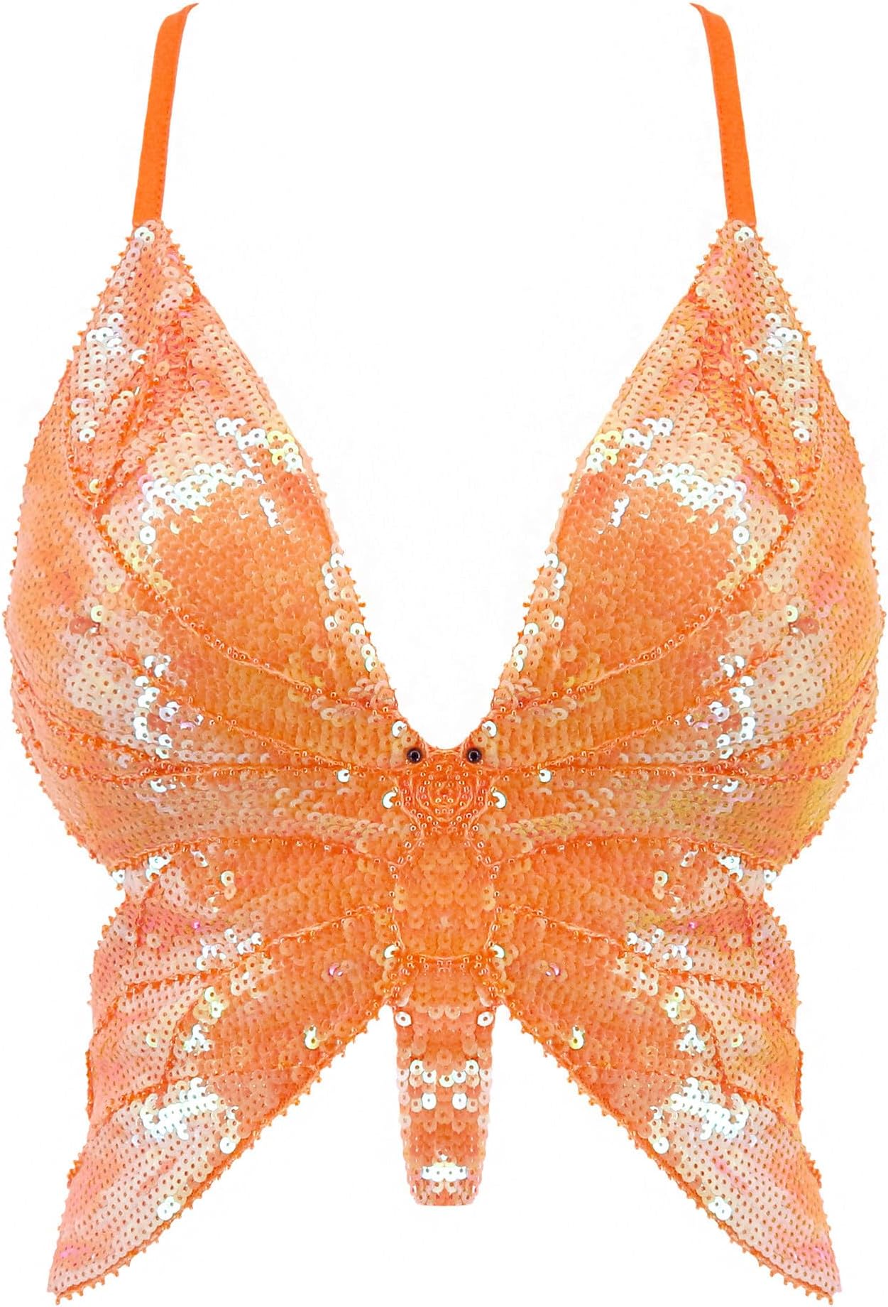 Womens Glitter Sequin Butterfly Crop Top Low-Cut Tank Top Rave Tube Vest Top for Belly Dance Costume Outfits
