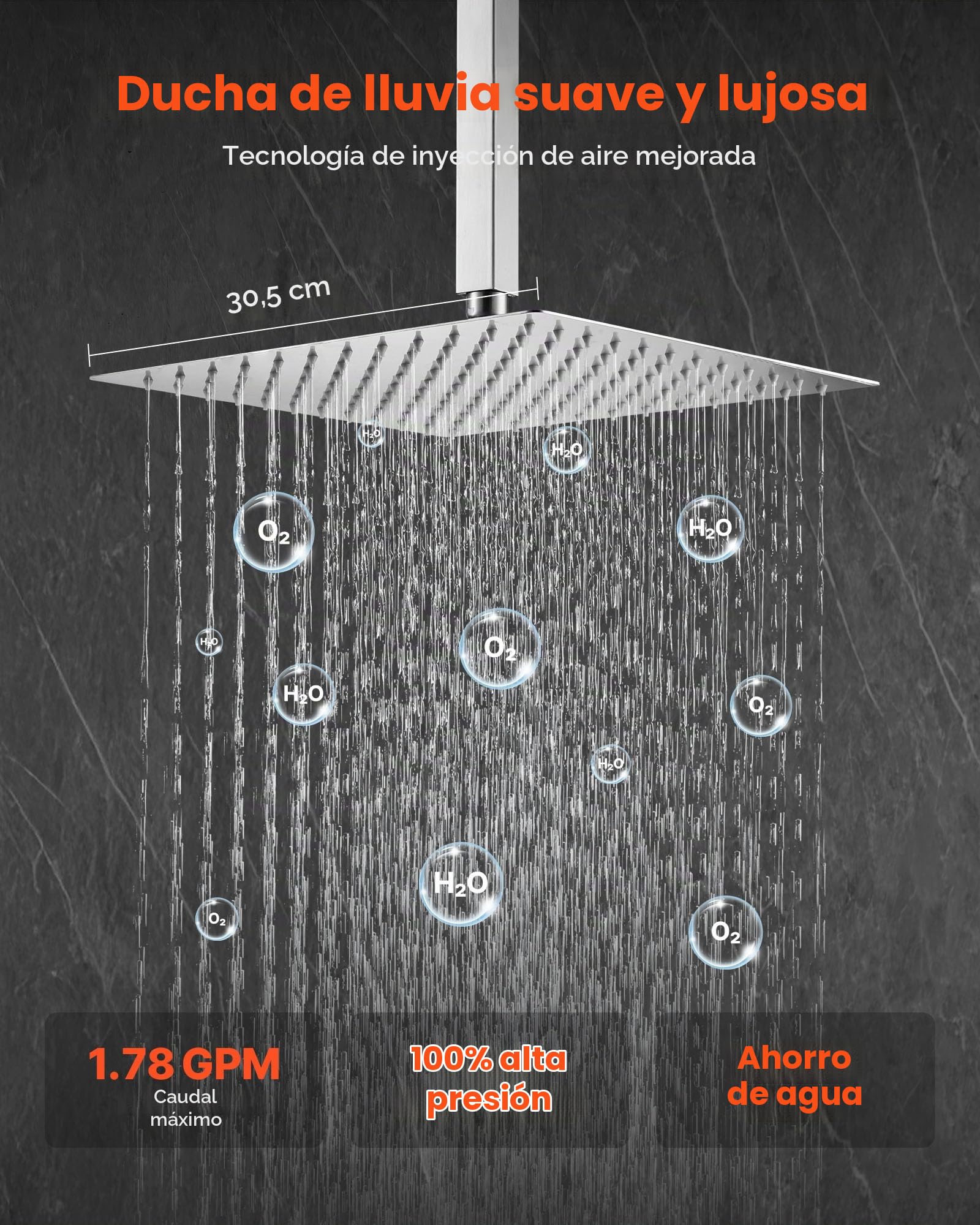 VEVOR Juego de Grifo de Ducha de Lluvia con Cabezal de Ducha Cuadrado de 30,5 cm y Rociador de Mano, Grifería de Techo con Válvula de Latón y Kit de Embellecedor, 6,7 L/min, Níquel Cepillado