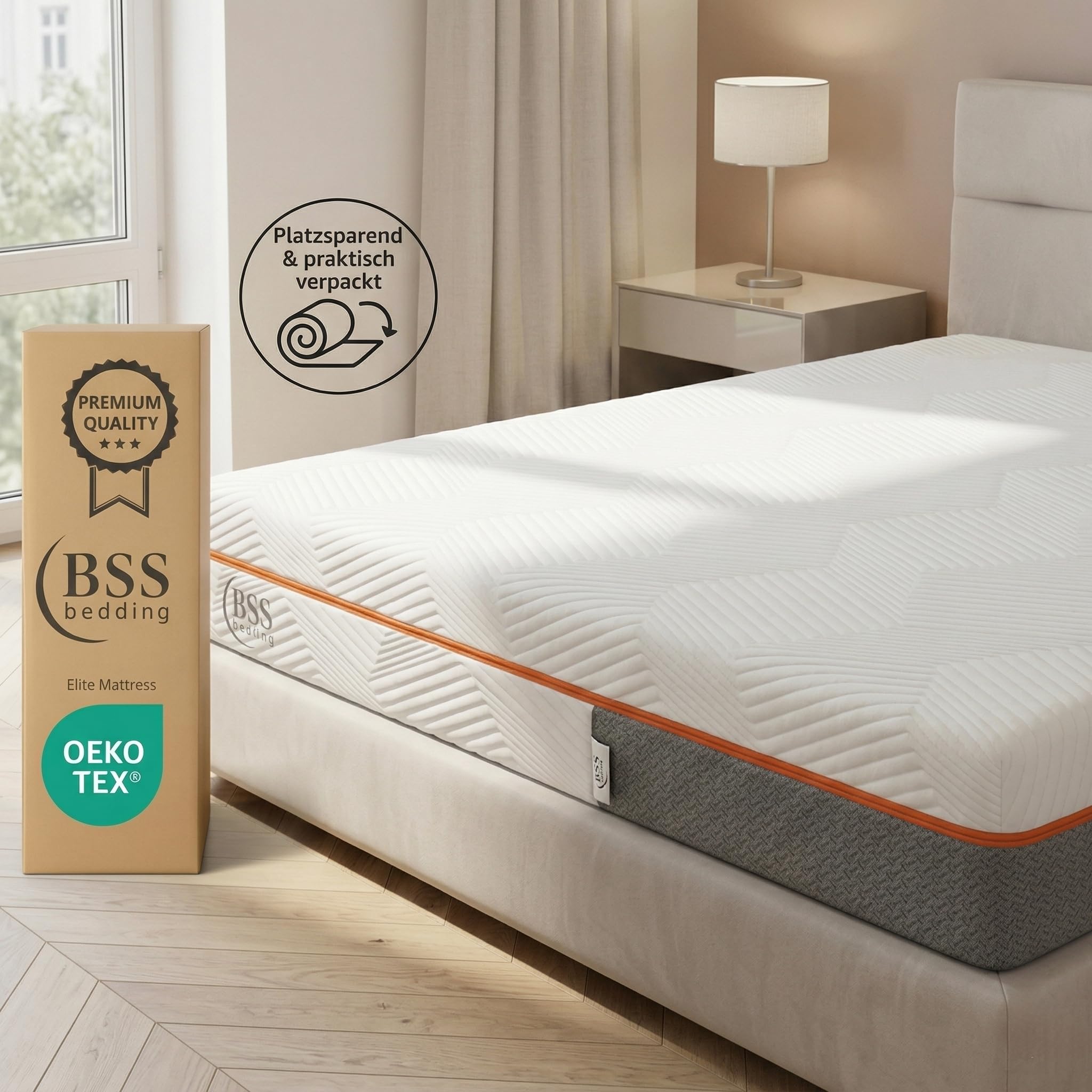 BSS BEDDING Kaltschaummatratze 140x200 cm, 22 cm hoch, 2-in-1 Härtegrad H3/H4 (wendbar: Oben H3, unten H4), Rollmatratze, 7-Zonen Memory Foam, ergonomisch & atmungsaktiv, waschbarer Bezug