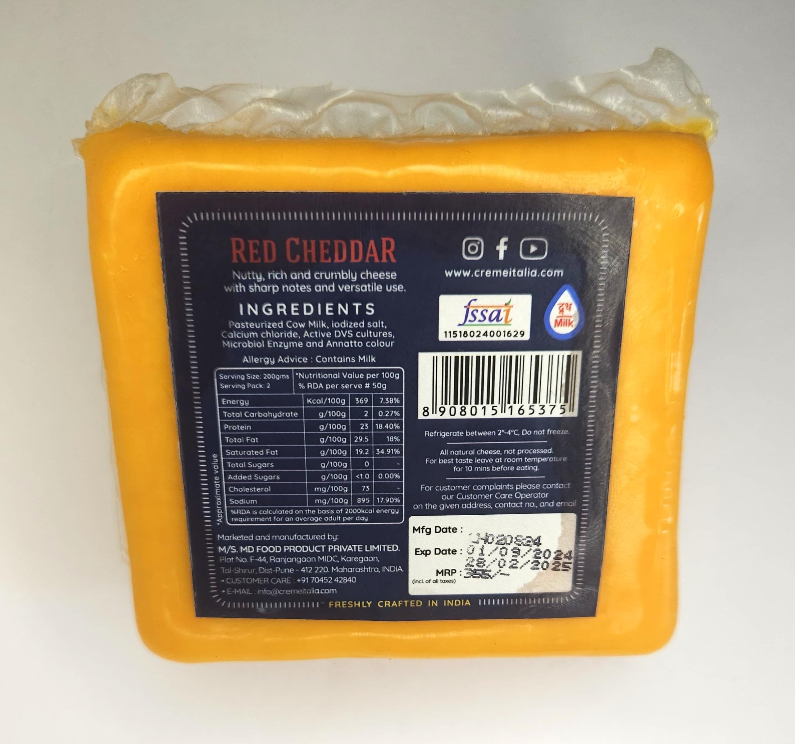 Cremeitalia Red Cheddar Block, 200g : Amazon.in: Grocery & Gourmet