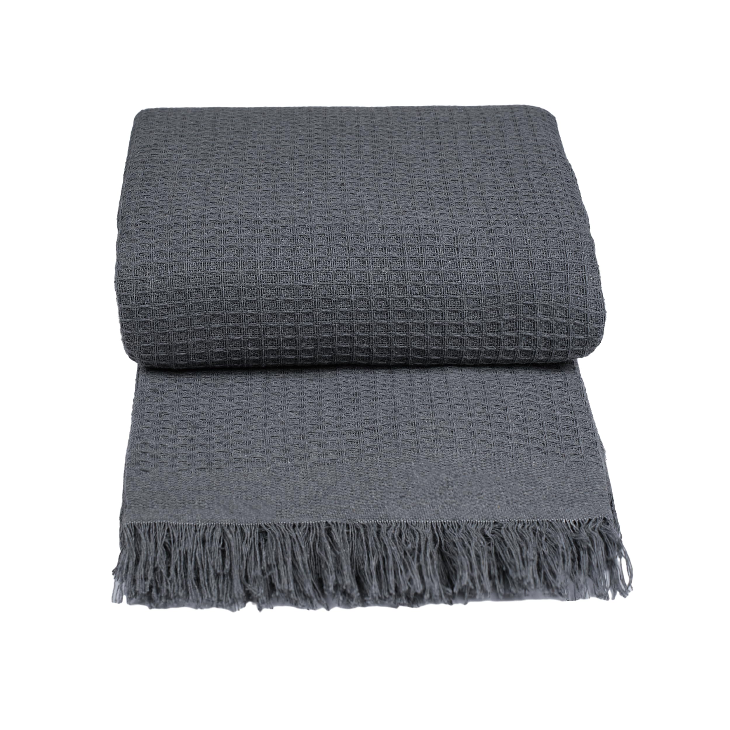 H HANSEL HOME Colcha Multiuso Tejido de Gofre 230x260cm para Sofá y Cama, Plaid Sofa, Cubre Sofa Suave, Transpirable y Decorativa - Gris Oscuro