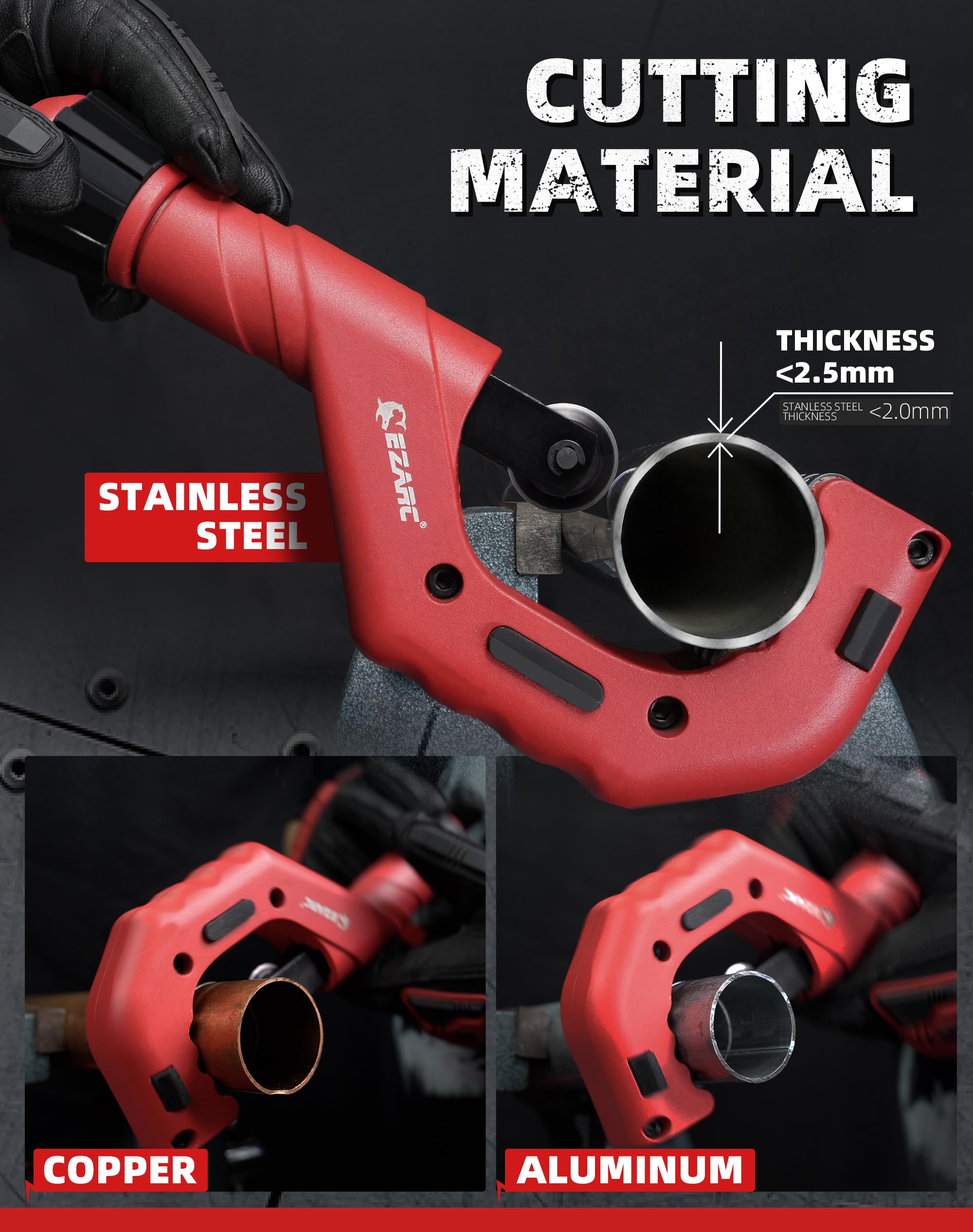 EZARC Obcinak do rur, 6-70 mm wytrzymały obcinak do rur z mini obcinaczem do miedzi do stali nierdzewnej, aluminium, rur PVC