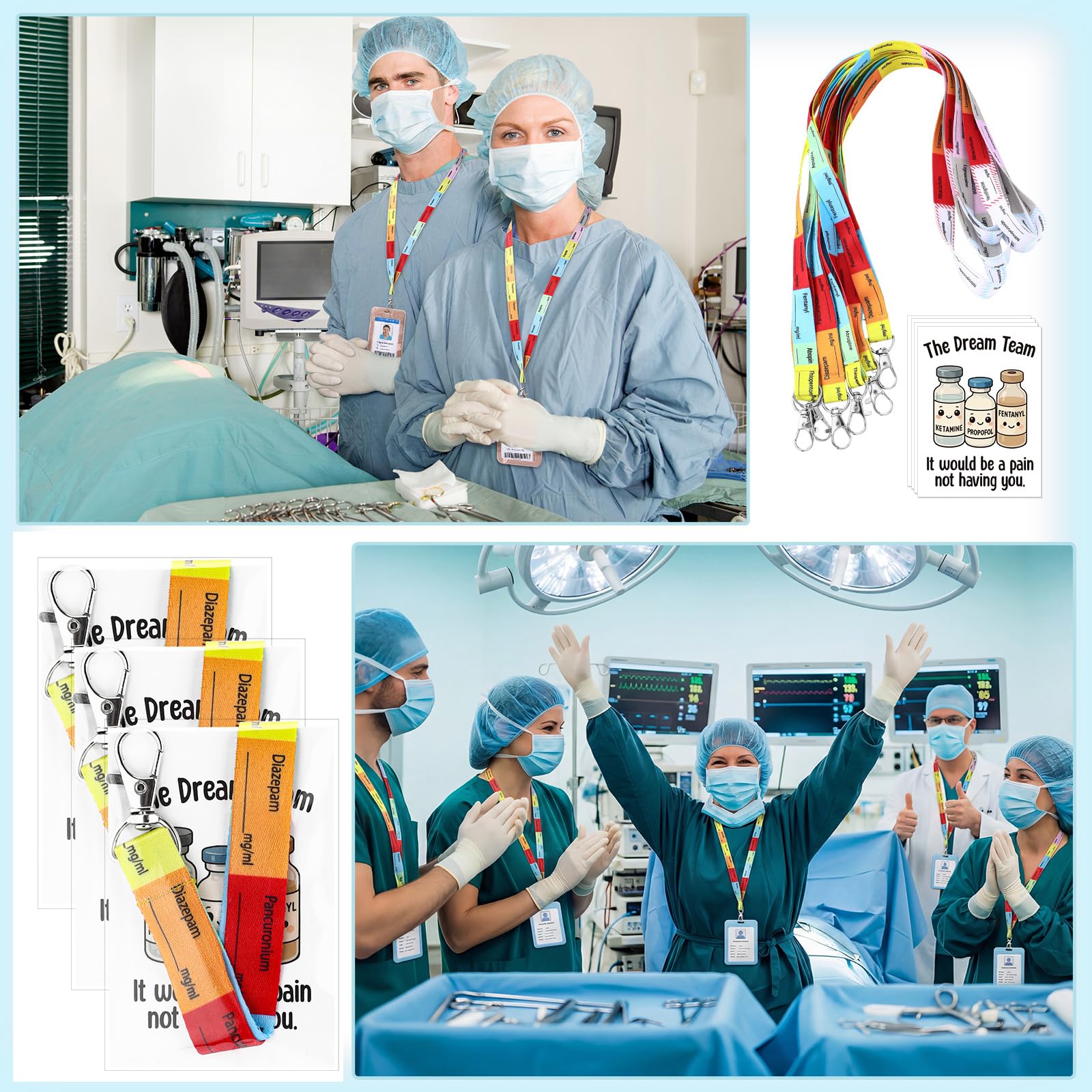 Tinlade 40 Set Nurses Week Anesthesia Team Gifts, CRNA Nurse Anesthetist Appreciation Lanyards Badge Holders and Thank You Cards Medication Label Gifts for OR Pacu Nurses Hospital