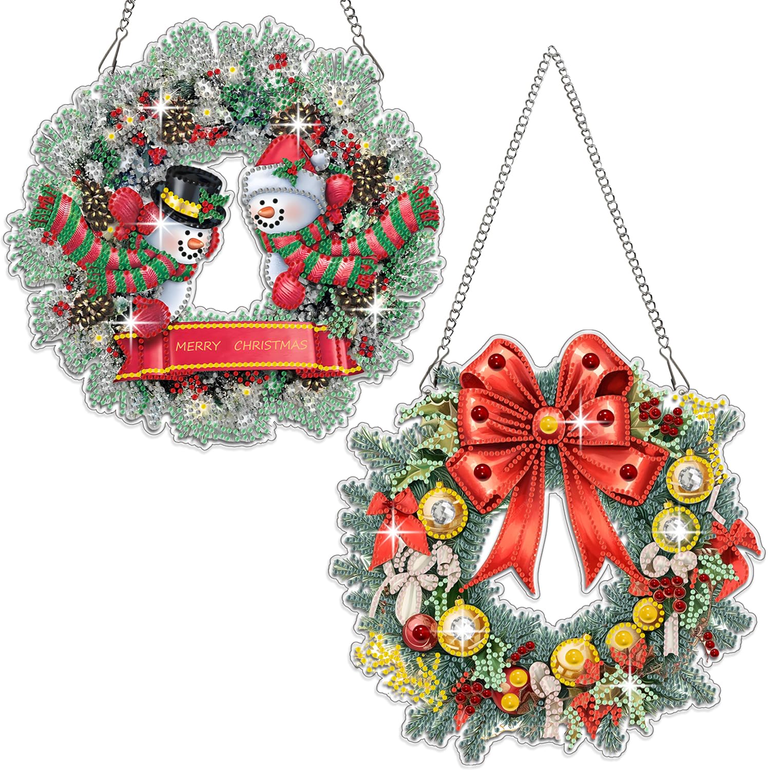 Fokenzary 5D Diamond Painting Art Set for Adults DIY Santa Claus Diamond Crystal Pendant Christmas Decoration for Living Room Stress Relief Craft Gift(24 * 24cm*2pcs)