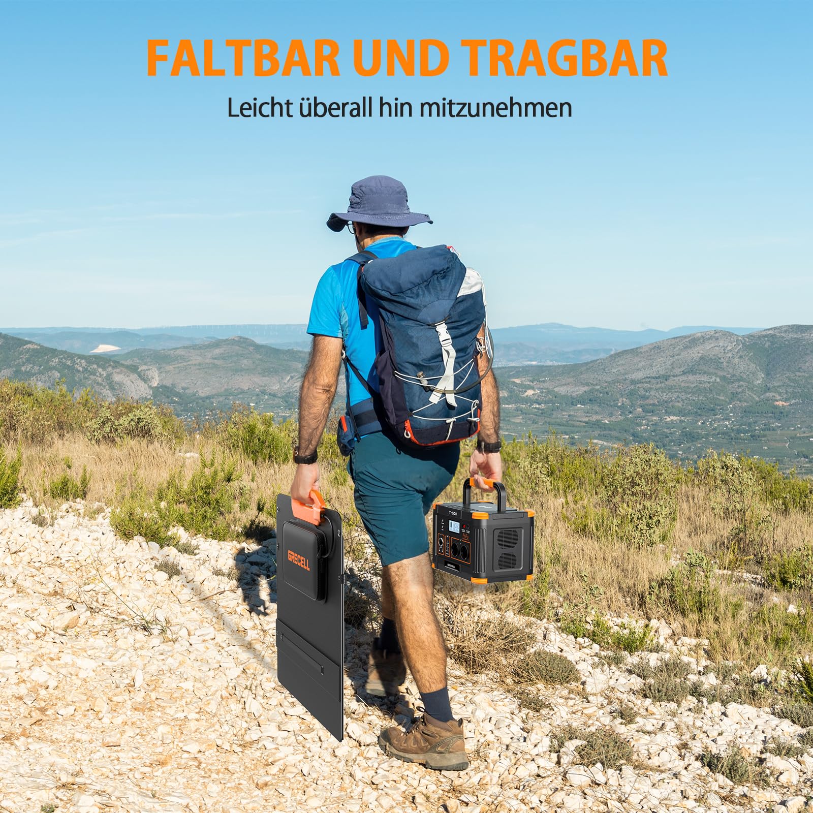 GRECELL Faltbares Solarpanel 100W Solarmodul, Adjustable Kickstand 21.5V mit Ausgang für Tragbare Powerstation Solargenerator Camping Wohnmobil Caravan Gartenhäuse Reise