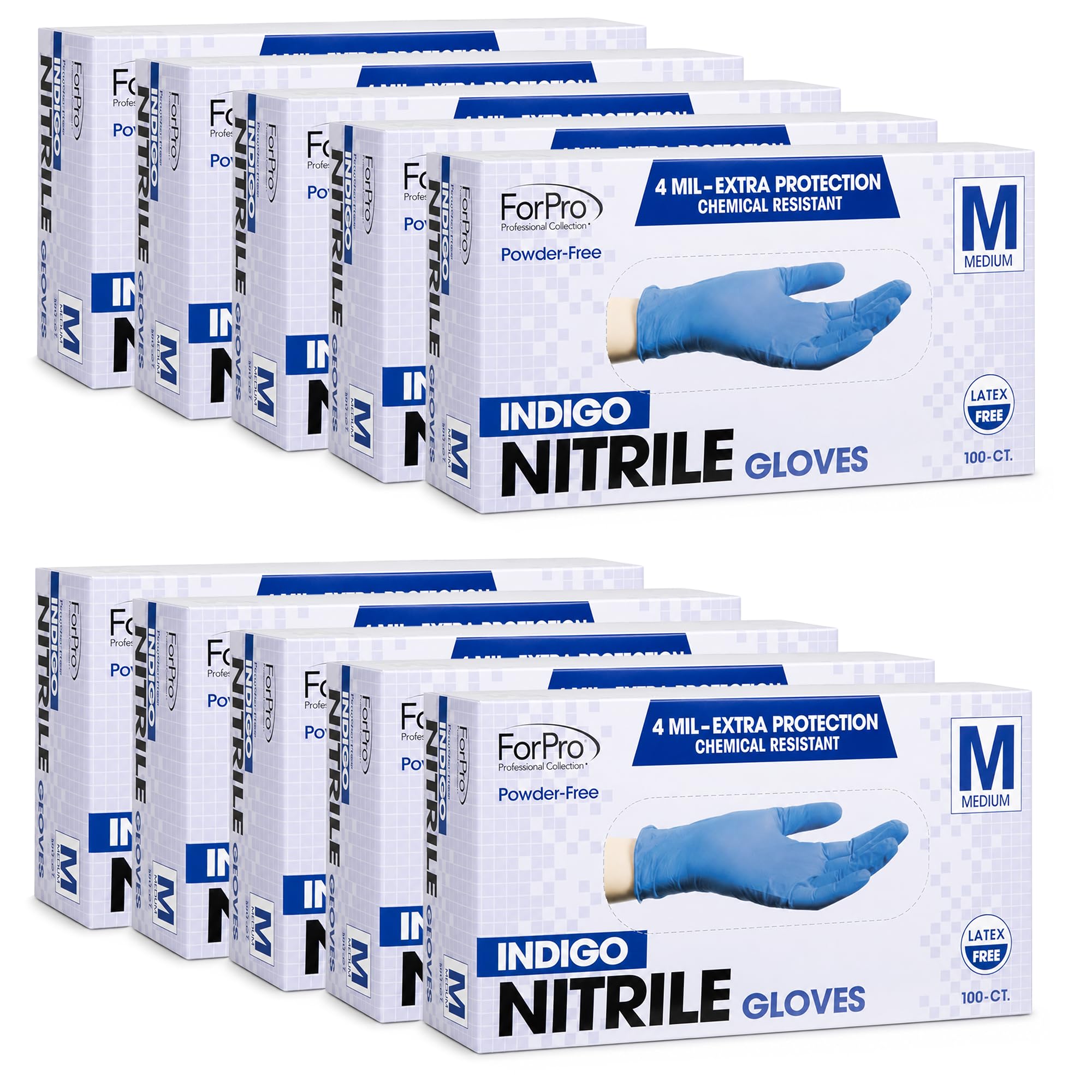 ForPro Disposable Nitrile Gloves, Chemical Resistant, Powder-Free, Latex-Free, Non-Sterile, Food Safe, 4 Mil
