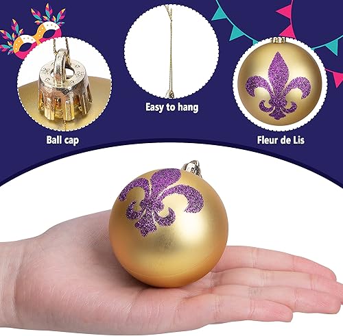 Miniatura 3 de Watayo 12 adornos de bola colgante de Mardi Gras de 236 pulgadas bola irrompible color morado verde dorado purpurina para árbol de Mardi Gras