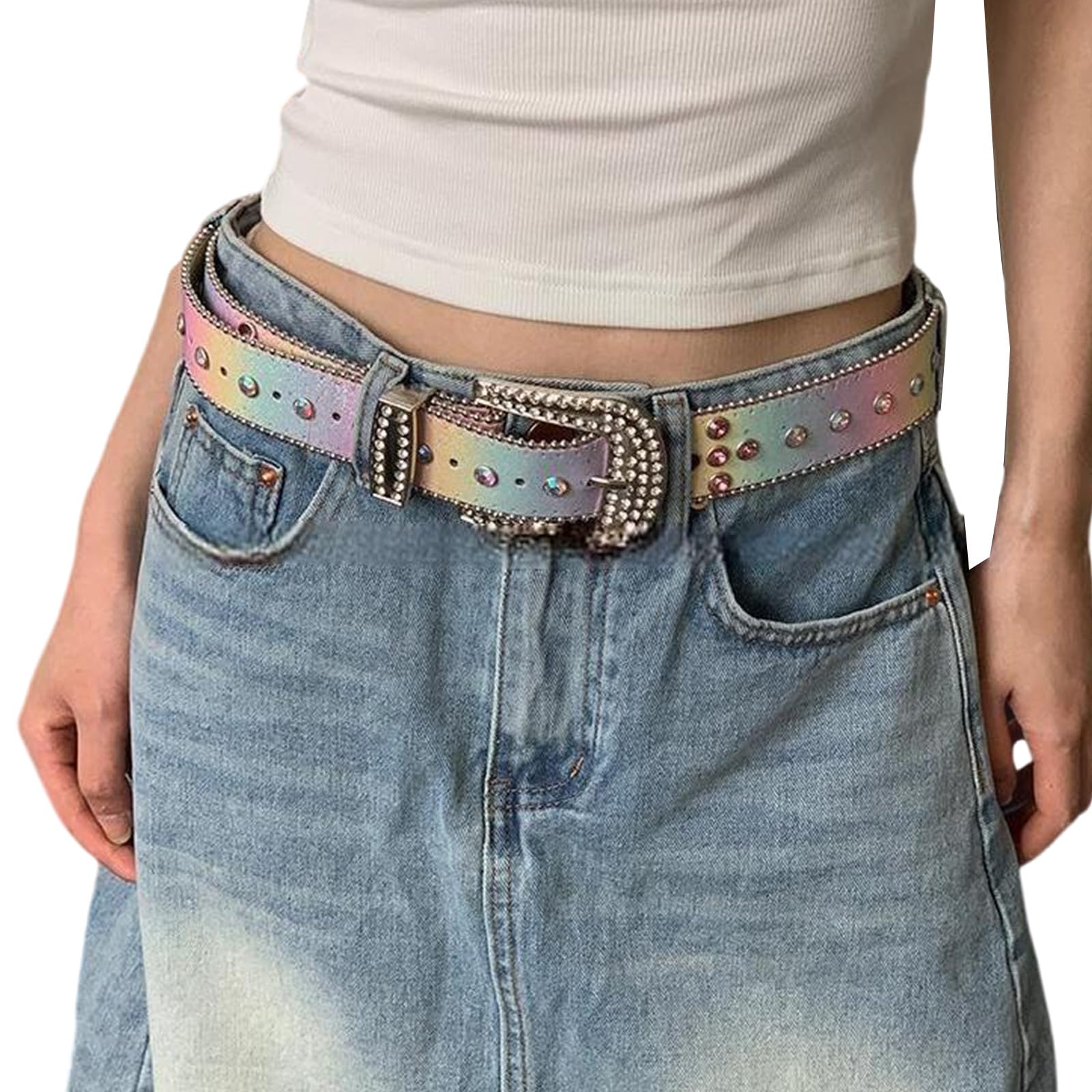 MICFENY Shimmering Rhinestones Embellished Belt With Rhinestones Design PU Trendy Unisex Waist Strap For Daily Wear