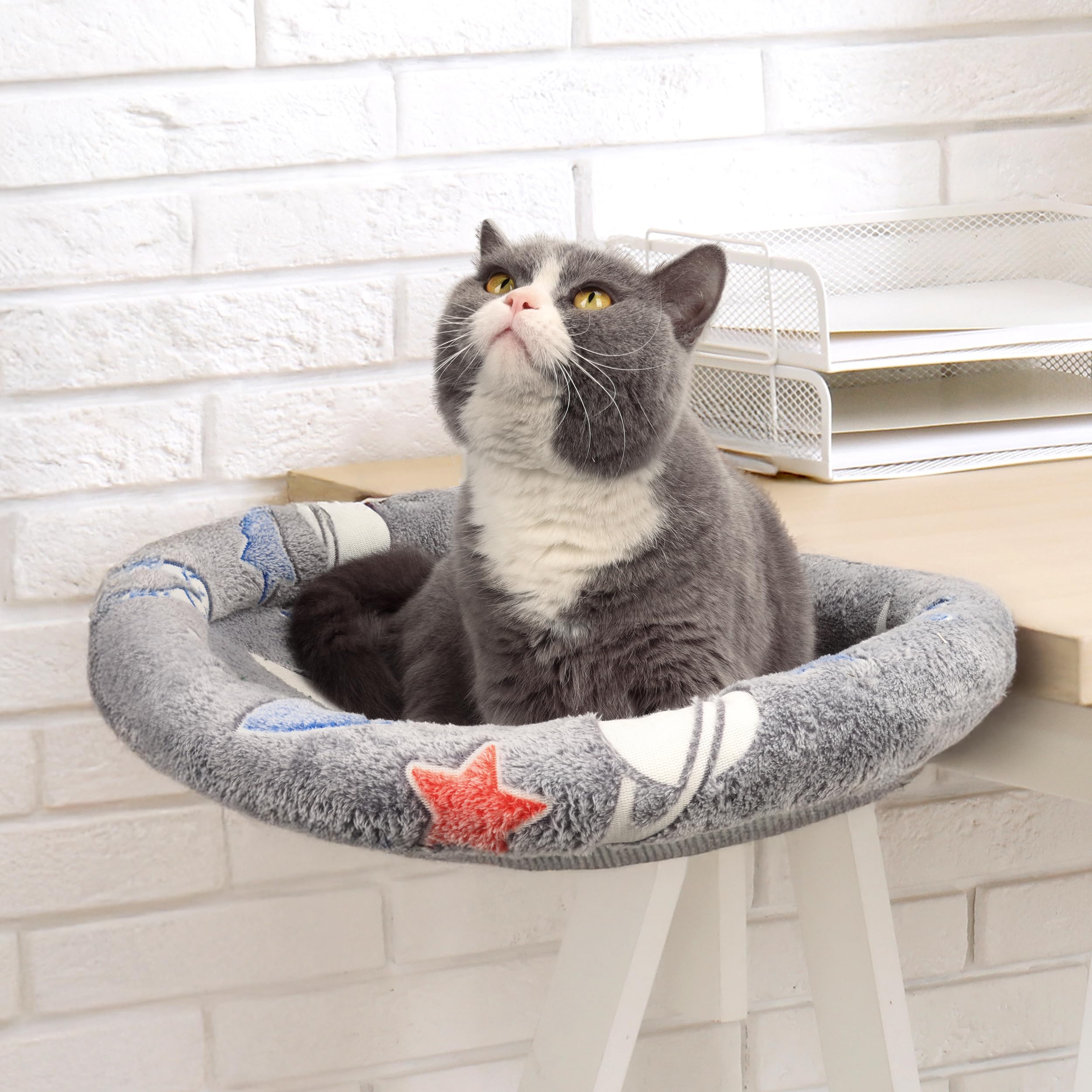 HiPetpy Cat Desk Bed Hammock, Heavy-Duty Metal Frame and Clamp Support up to 40 lbs, Glow in The Dark Fabric, Sunken Design, Foldable and Washable,