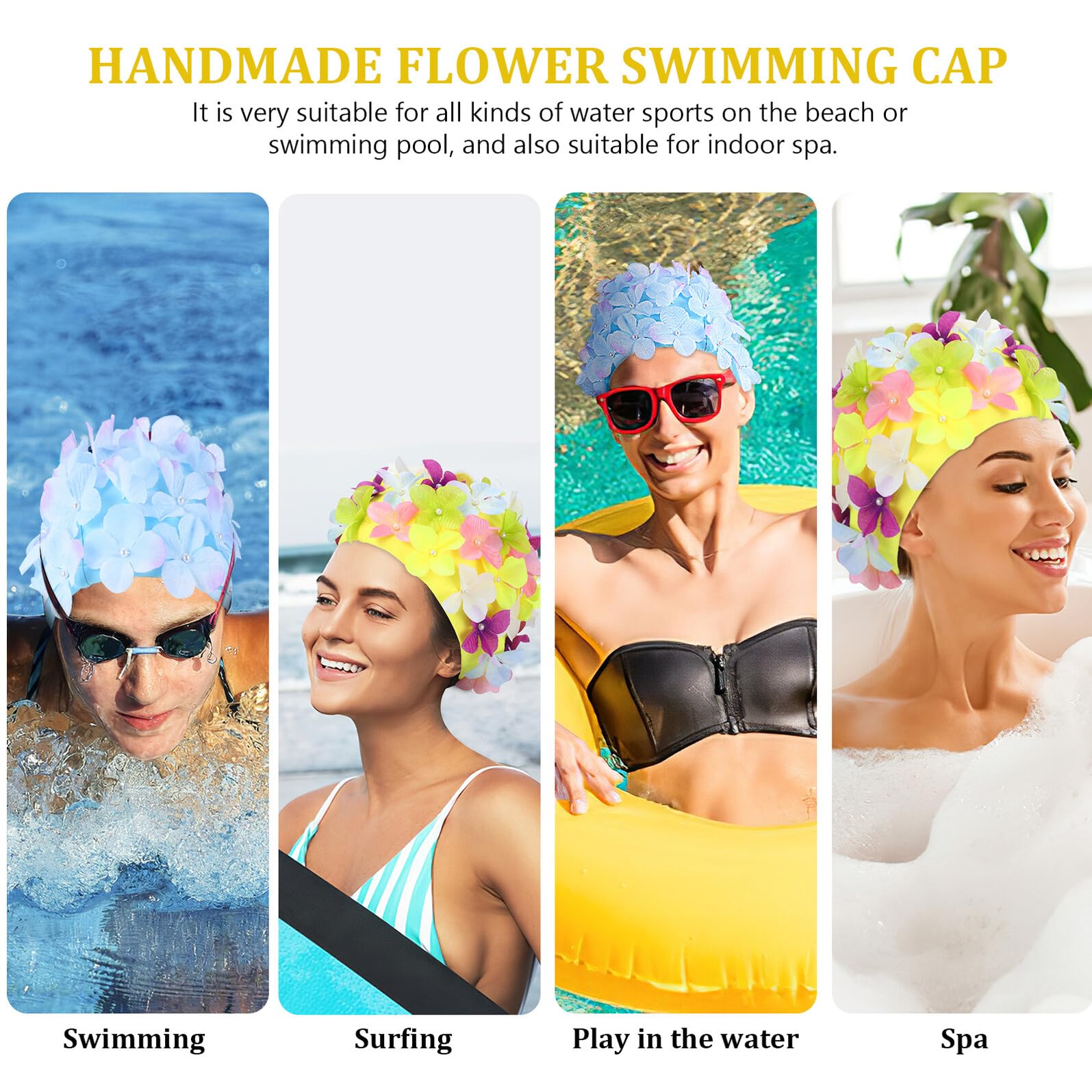 ifundom Festa Estiva 2 Cuffie da Piscina Donna Fiori in Nylon, Cuffia Piscina Fiorata Grande Elasticità e Protezione Chioma, per Spa e Nuoto