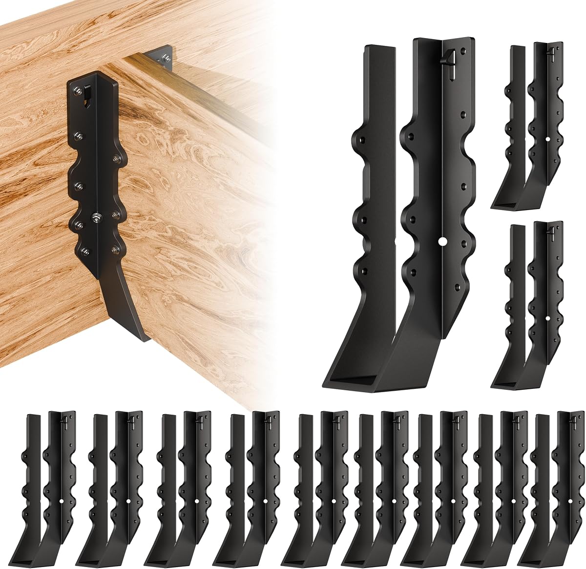 Perchas para vigas de 2 x 10, color negro, resistentes, calibre 14, LU210, color negro, para montaje en cara, para vigas, huracanes, perchas para vigas, soportes para bridas para pisos y vigas de techo, 12 unidades