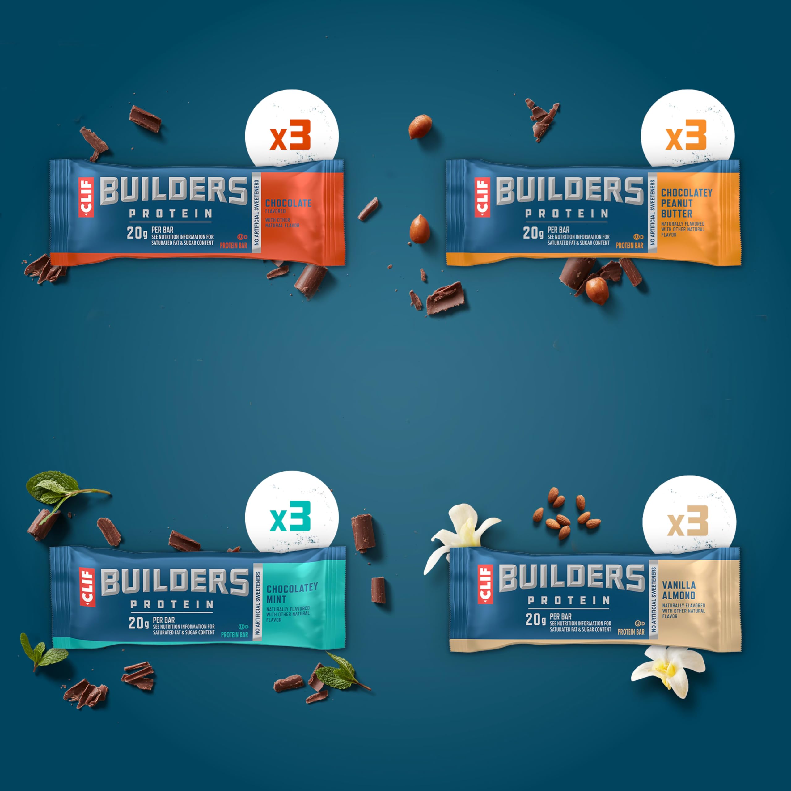 Clif Builders Protein Bars, 4-Flavor Variety Pack, 20g Plant Based Protein, Gluten Free, Non-GMO, No Artificial Sweeteners, 2.4 oz. (12 Count) — Amazon image 6