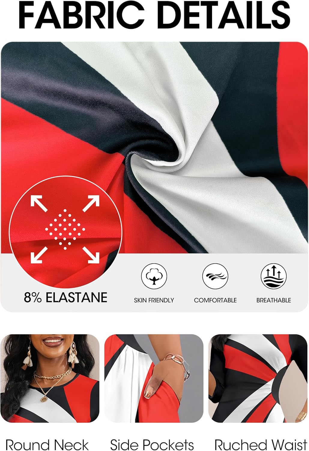 Runwind Maxi Dress for Women with Ruched Waist - Semi-Formal 3/4 Sleeve Crew Neck Long Dresses for Wedding Guest & Church - Image 7