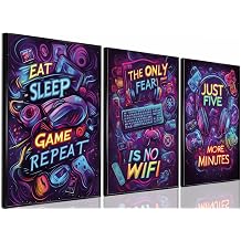 Yolbcdr Neon Gaming Quote Wall Art Poster Set of 3, 12x16 inch | Colorful Game Room Decor, Video Game Quote Poster Set, Boys Bedroom Playroom