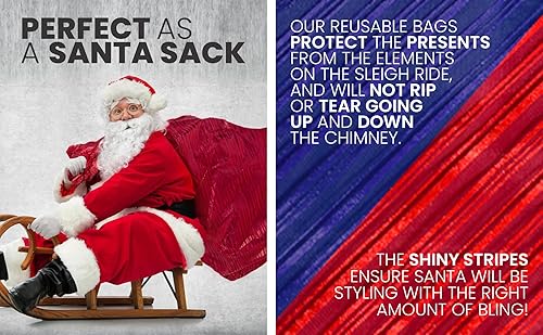 Miniatura 8 de K-Kraft Bolsa de regalo de tela gigante extragrande de 36 x 44 pulgadas, solución reutilizable ecológica Hanukkah, Navidad, cumpleaños (rayas azules