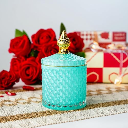 Miniatura 2 de Joyero de cristal azul con tapa, tarro de caramelo de cristal, tarro de bufé de dulces de boda, tarros de boticario de cristal con tapa, recipiente