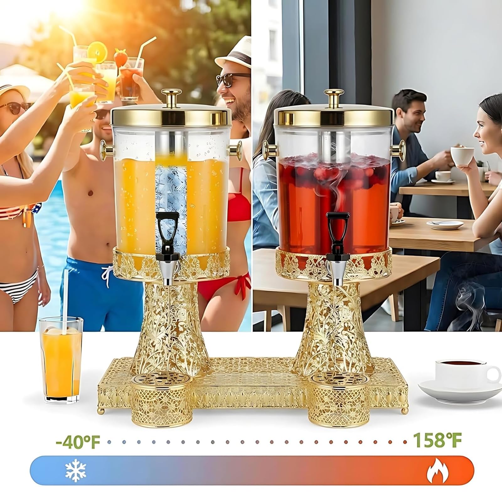 Distributore di bevande con rubinetto, dispenser per succhi caldi e freddi, con nucleo centrale e vassoio antigoccia, per feste, buffet, caffetterie, case