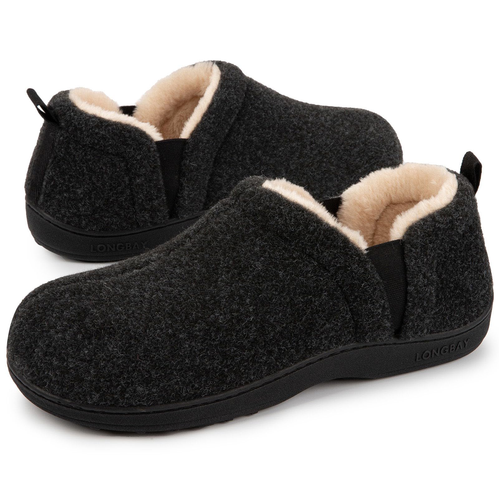 LongBay Herren Warme Memory Foam Hausschuhe Winter Geschlossen Pantoffeln | Weiches Fleece-Futter, Anti-Rutsch Gummisohle, Wohnzimmer, Küche und Garten, Indoor & Outdoor Nutzung, Warme Winterschuhe