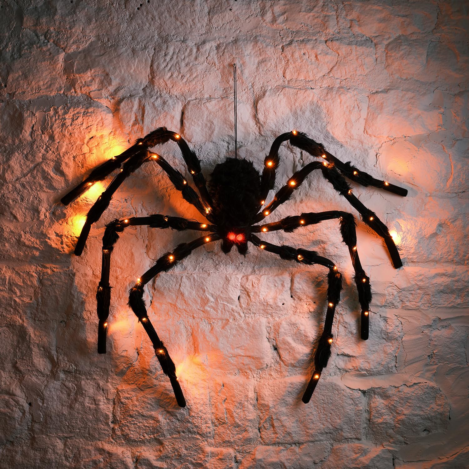 Lights4fun Araignée Lumineuse XL de 1,5 m avec 50 LED à Piles avec Minuterie Décoration d'halloween Effrayante Décoration Suspendue pour Jardin Extérieur Intérieur