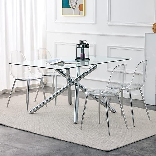 Miniatura 7 de Juego de 6 sillas de comedor de acrílico transparente, sillas de cocina modernas con asiento transparente, sillas laterales modernas con patas de