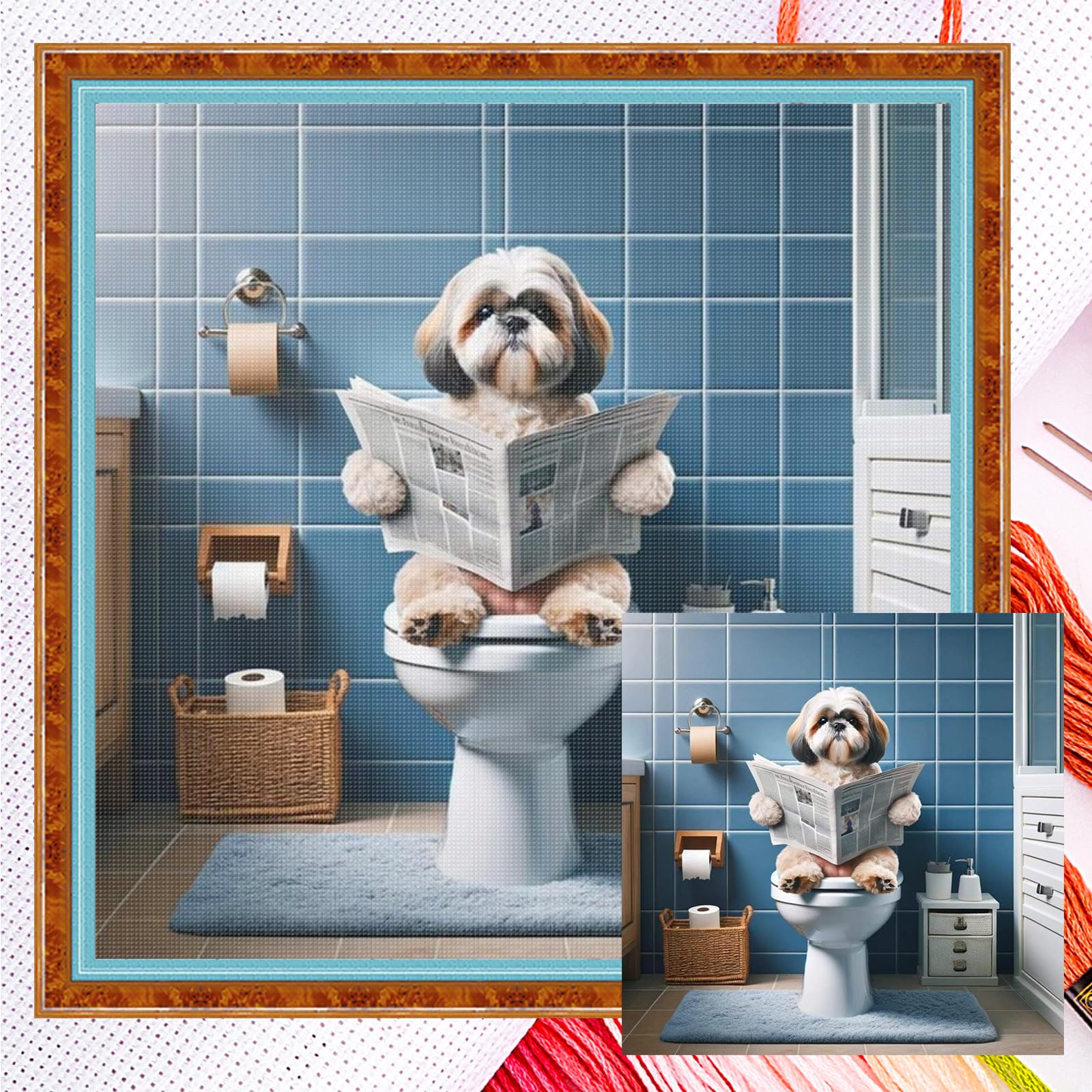 Poetrydraw Shih Tzu Full 11Ct 3 Strands Diy Counted Cross Stitch Kits Embroidery Needlepoint Starter Cross Stitch Patterns Arts Craft Kits For Beginners Adults Home Decor 40X40cm (Shih Tzu)